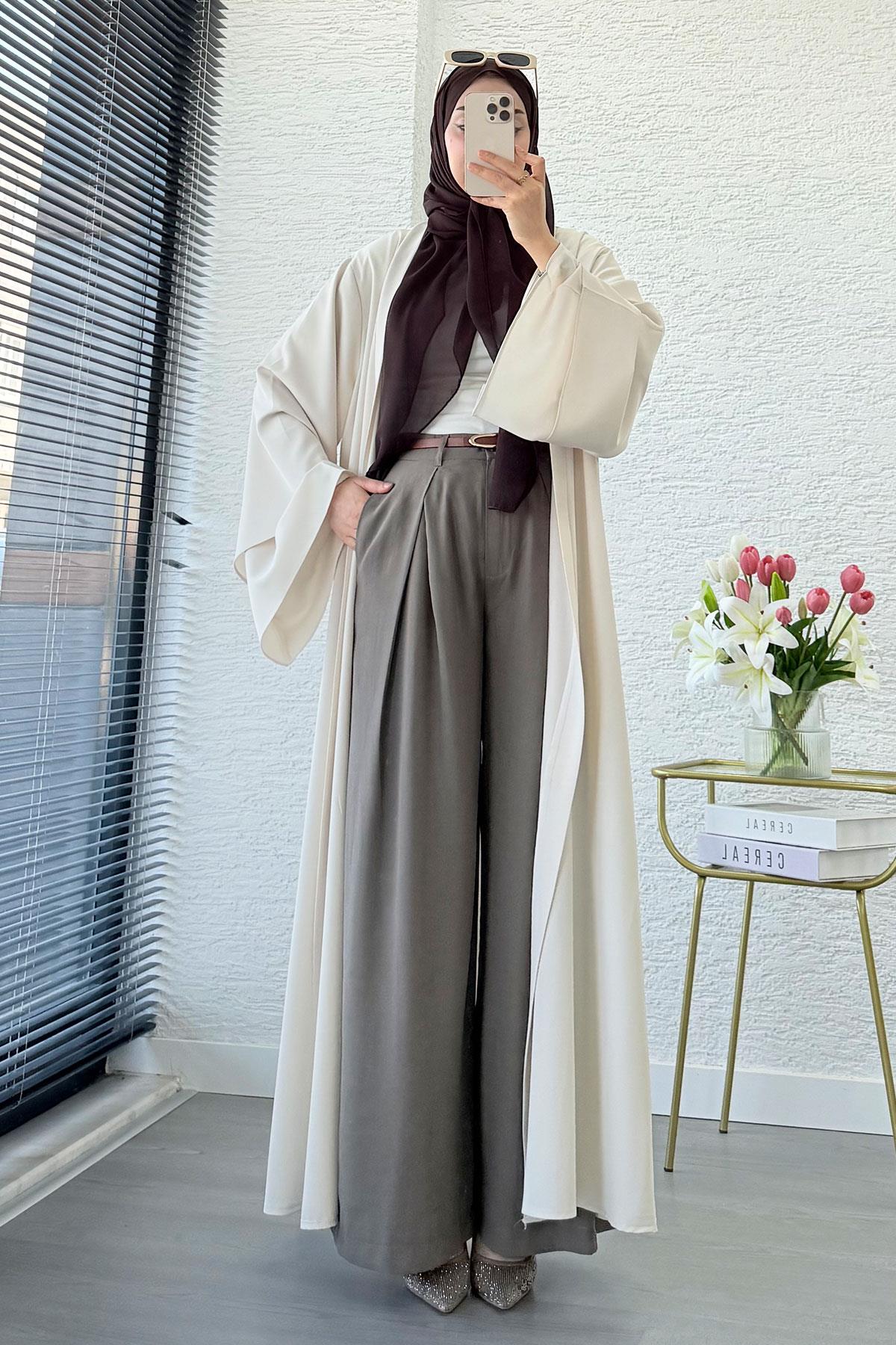 Premium Volan Kol Diana Abaya – Krem