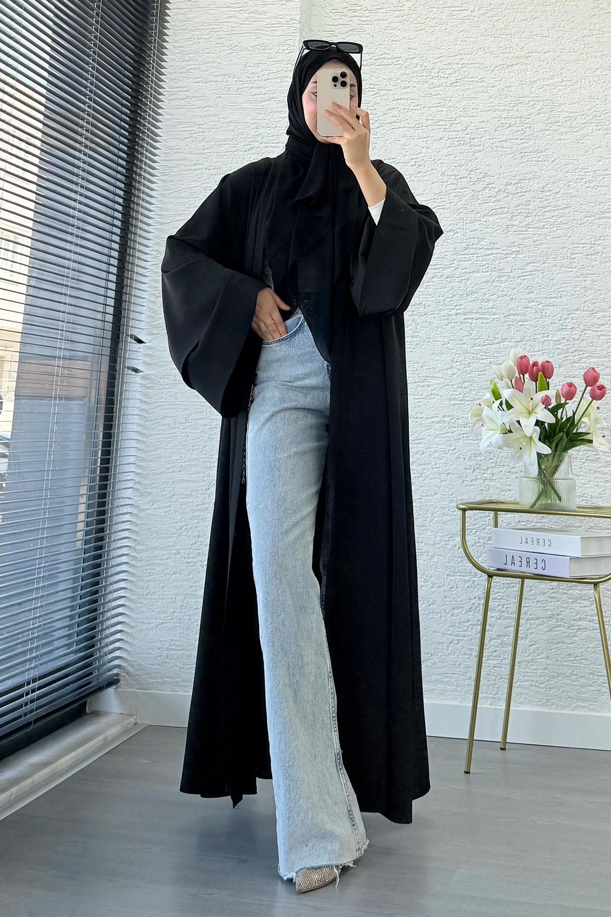 Premium Volan Kol Diana Abaya – Siyah