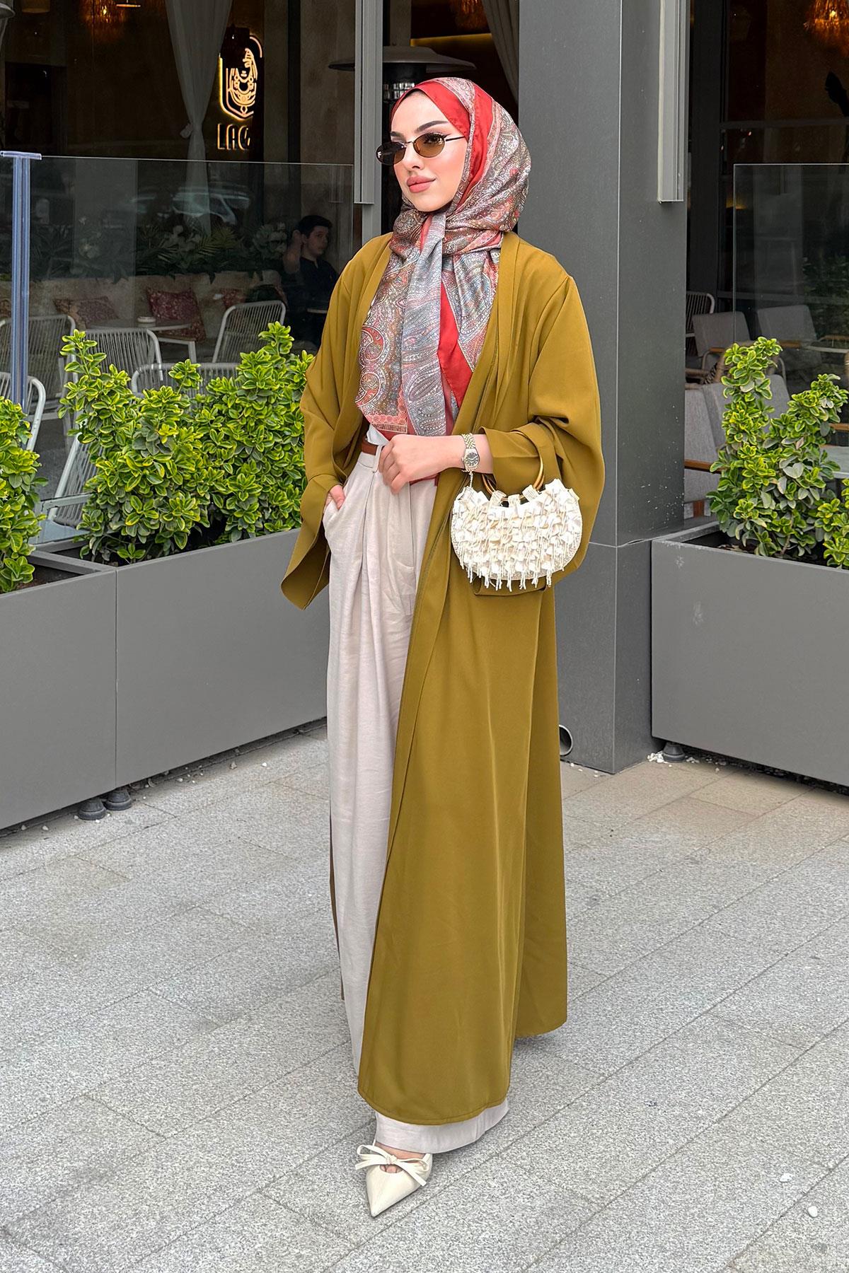 Premium Volan Kol Diana Abaya – Yağ Yeşili
