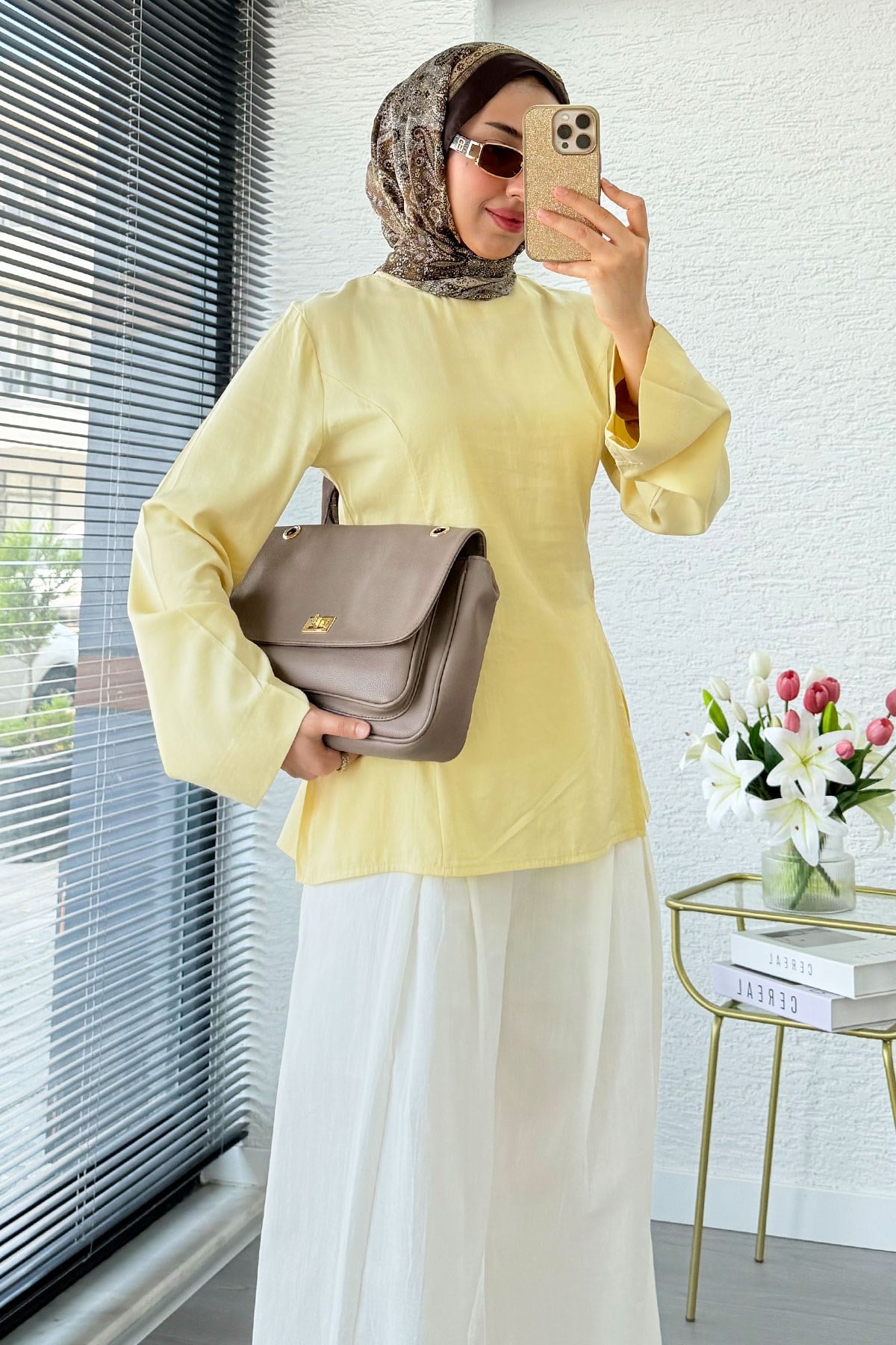 Premium Yandan Yırtmaç Detaylı Tunik - Sarı