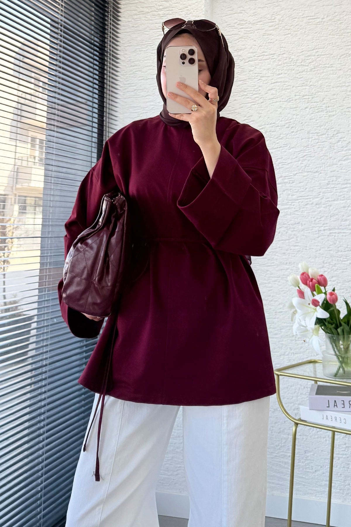 Premıum Yanları Yırtmaç Detaylı Basic Tunik - Bordo