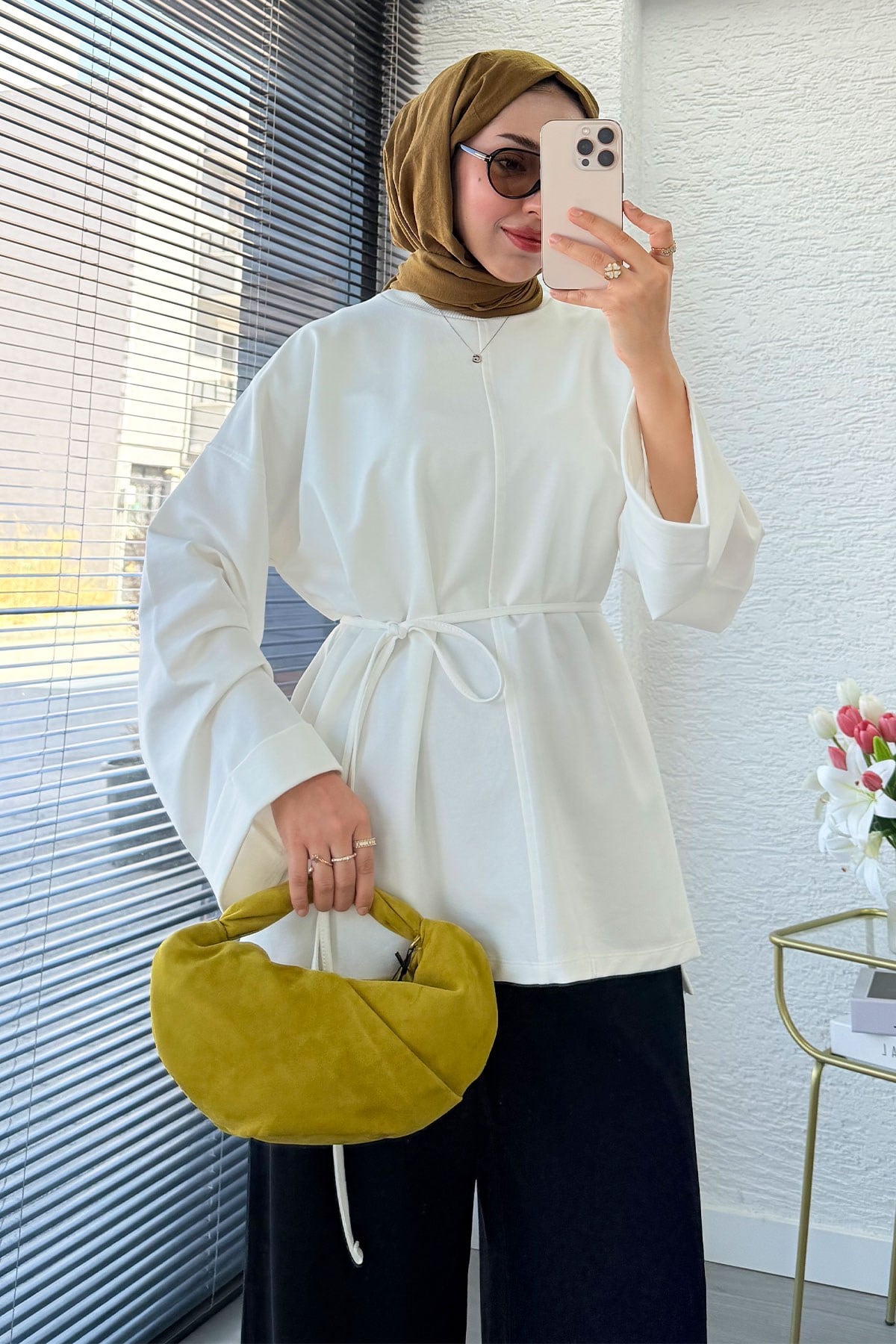 Premıum Yanları Yırtmaç Detaylı Basic Tunik - Ekru