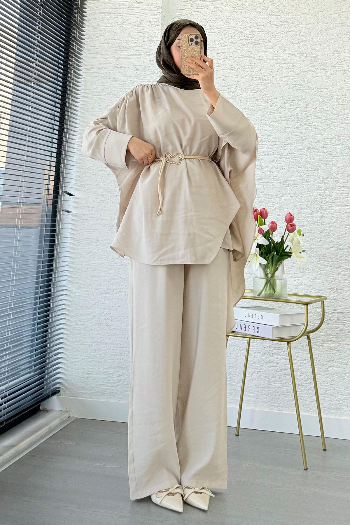 Premium Yarasa Kol Pelerinli İkili Takım – Taş