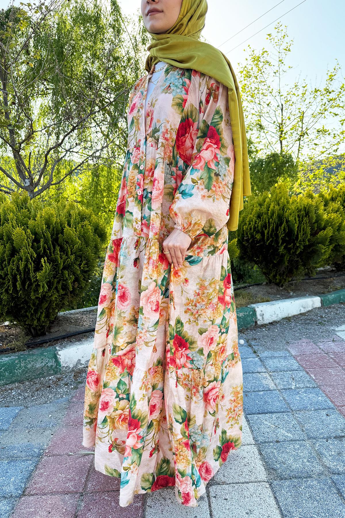 Rosabella Yazlık Çiçek Desenli Elbise – Turuncu