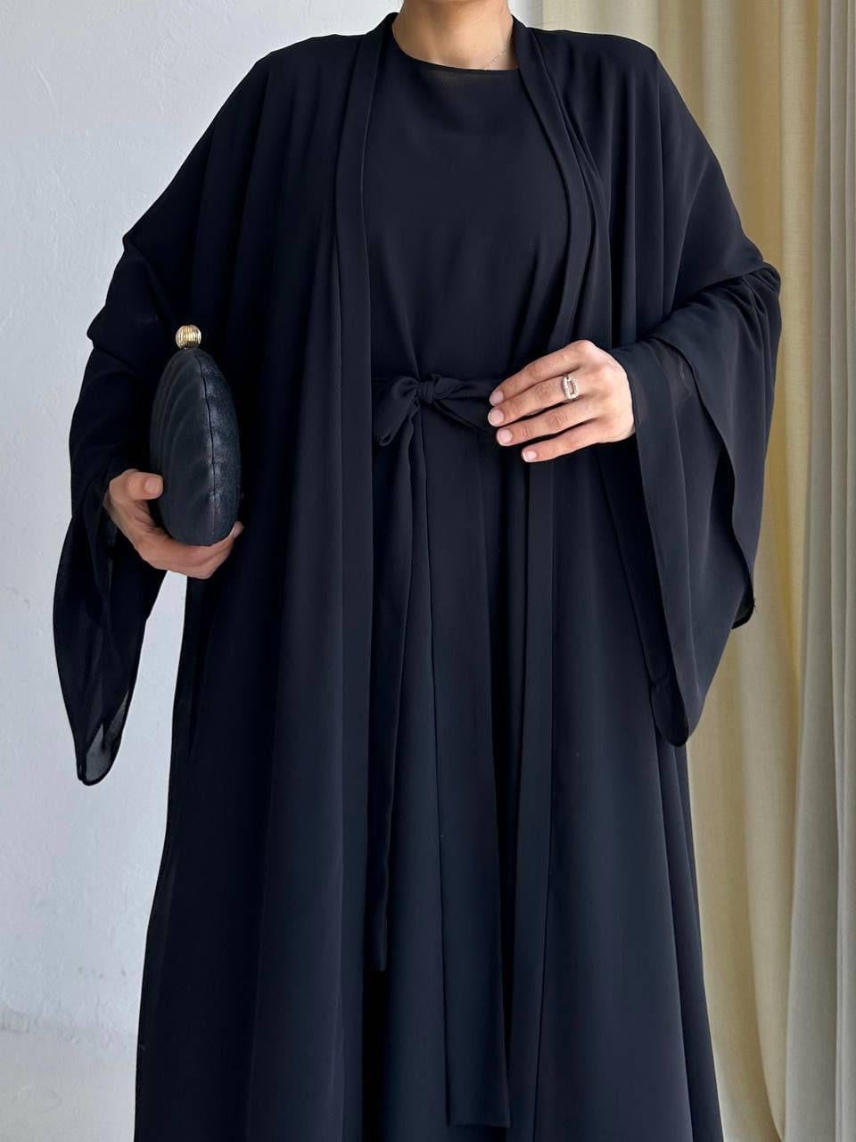 Siyah Anna Şifon Abaya Takım
