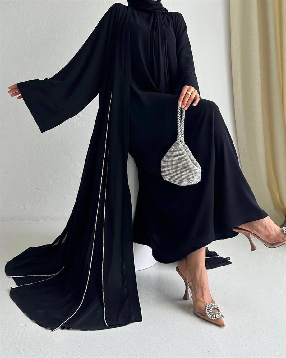 Siyah Diamond Şİfon Abaya 