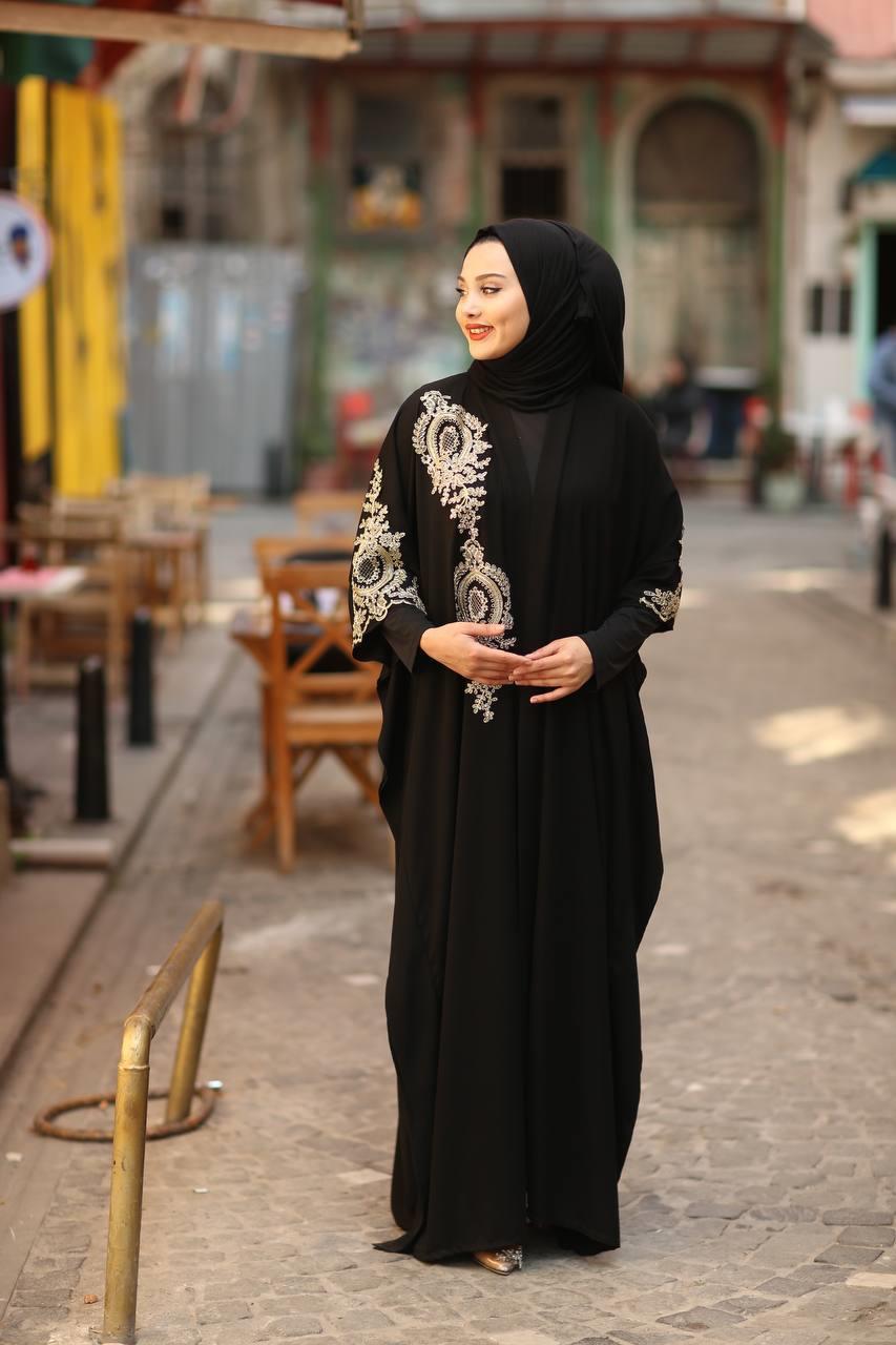 Siyah Güpür Detay Abaya