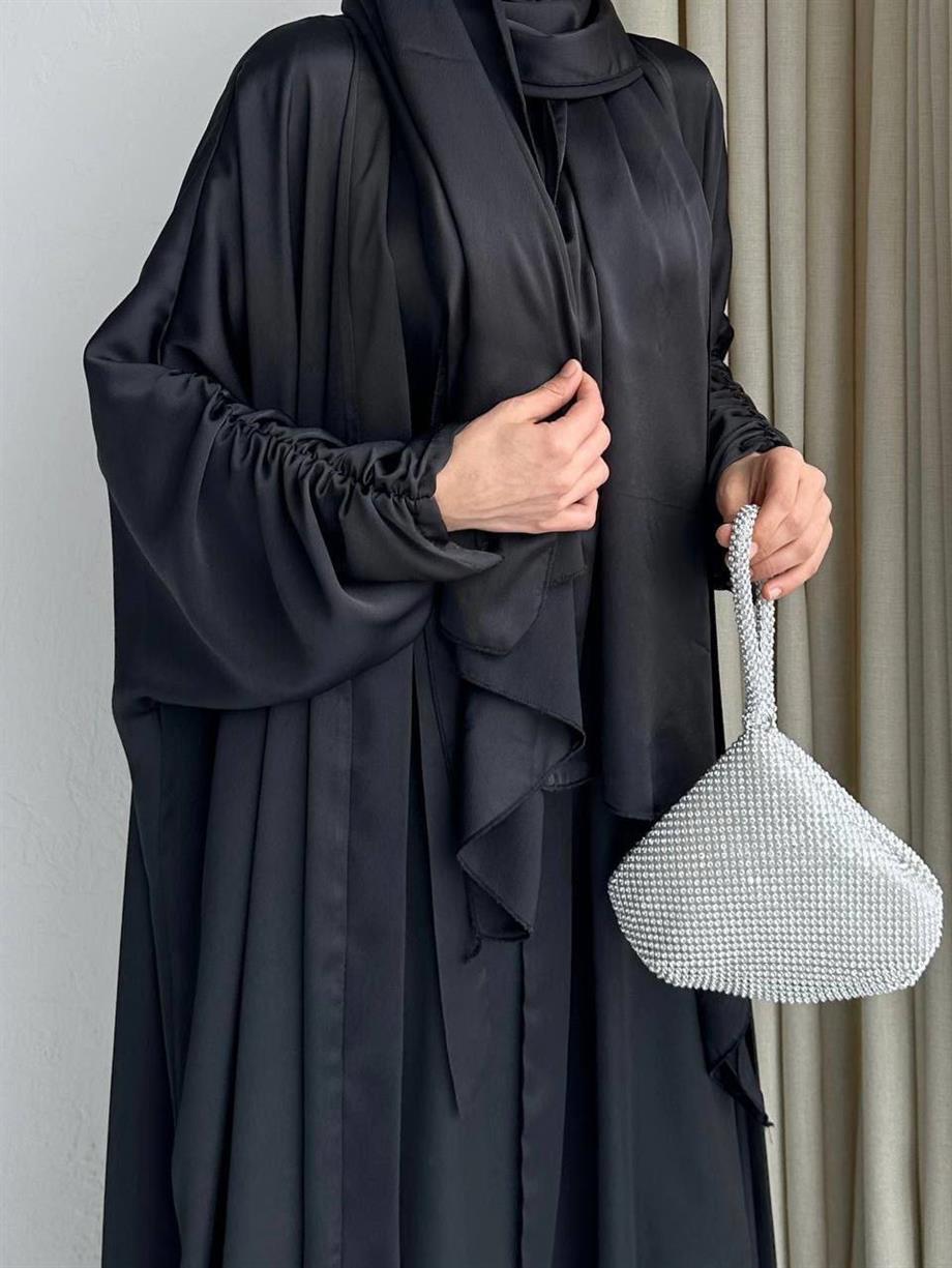 Siyah Kol Büzgü Abaya Takım 