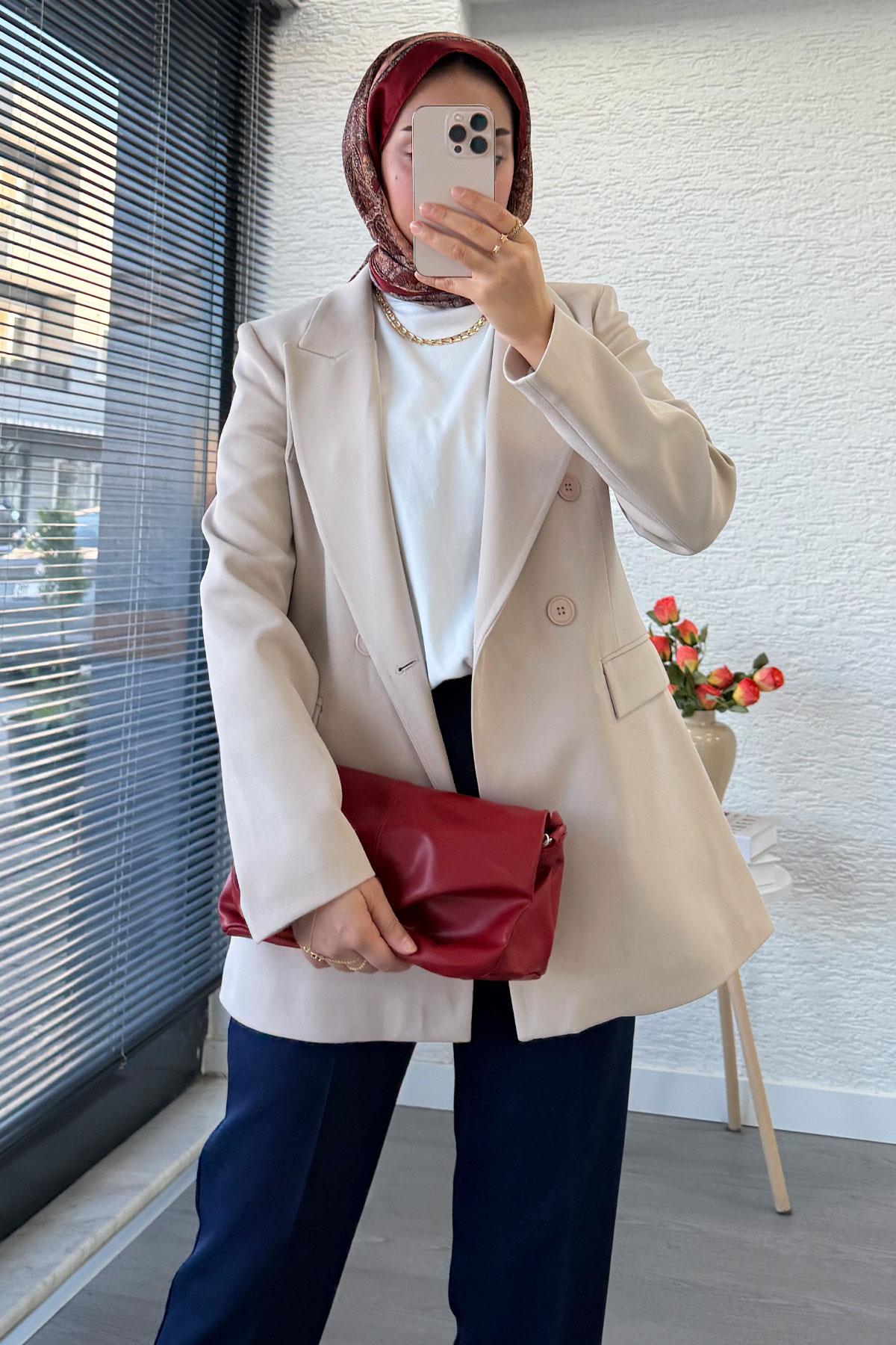 Slim Fit Kadın Blazer Ceket – Taş