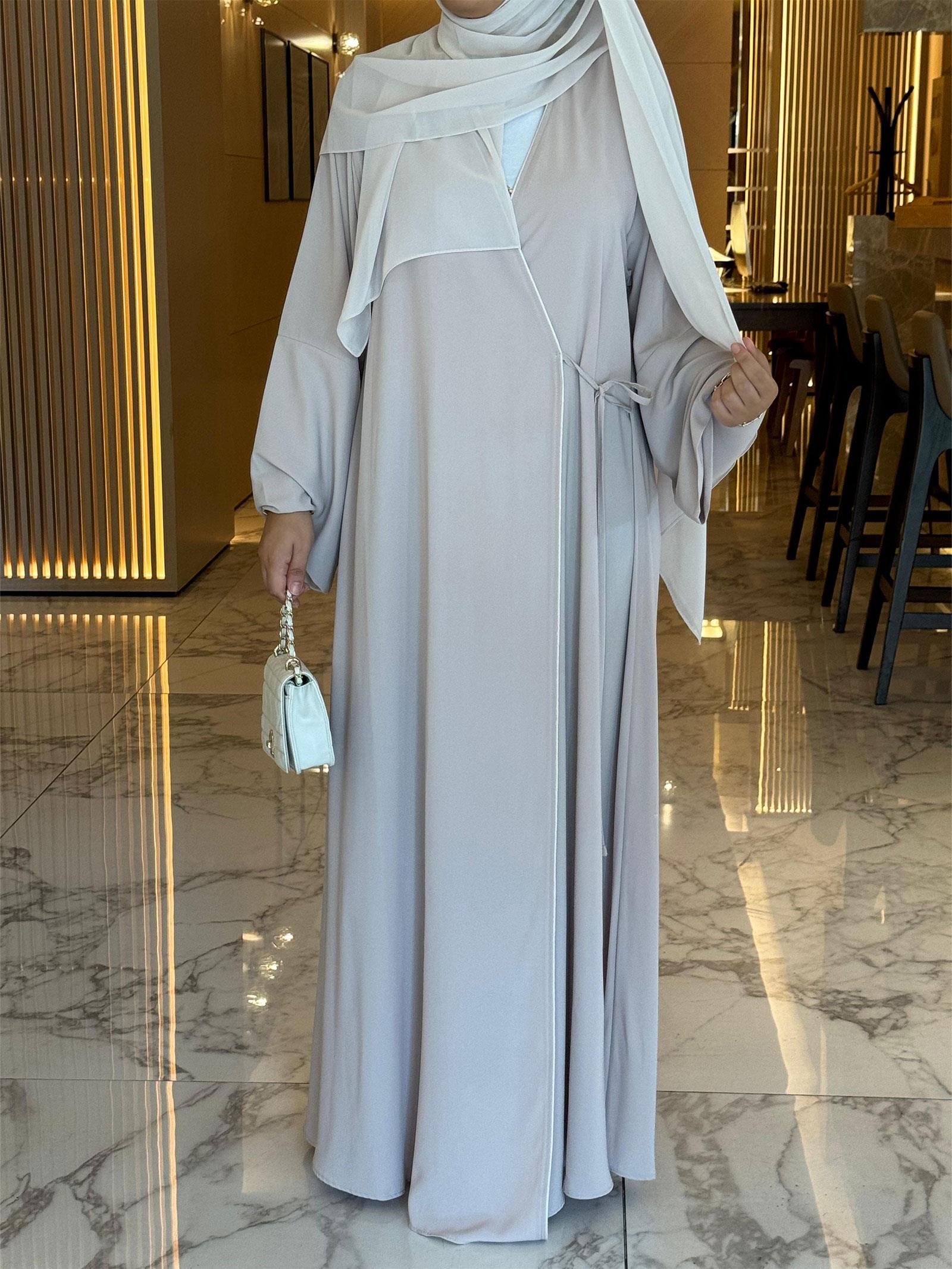 Taş Bağlama Detaylı Harem Abaya Takım