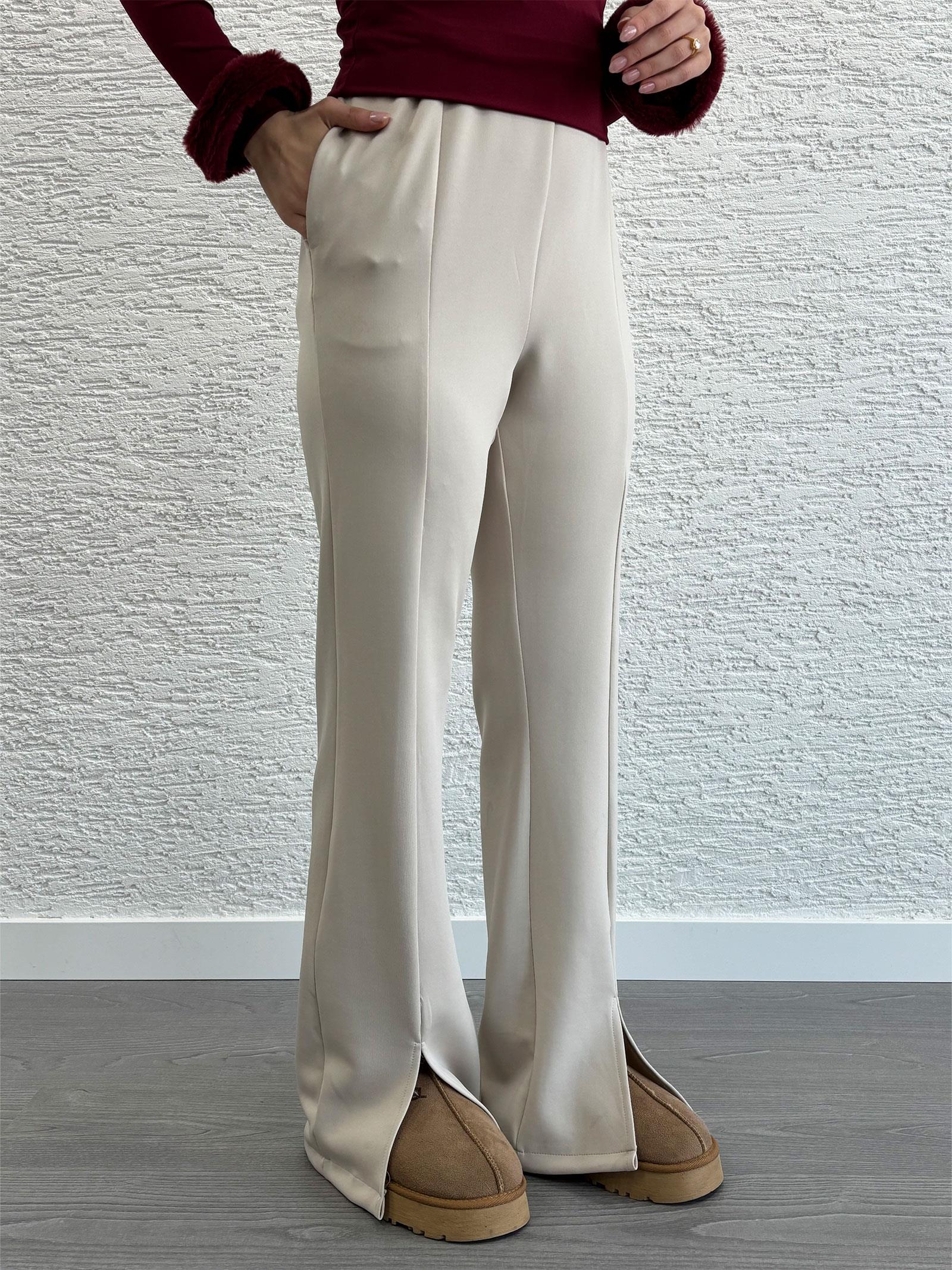 Taş Kadın Önü Yırtmaç Detaylı Scuba Pantolon