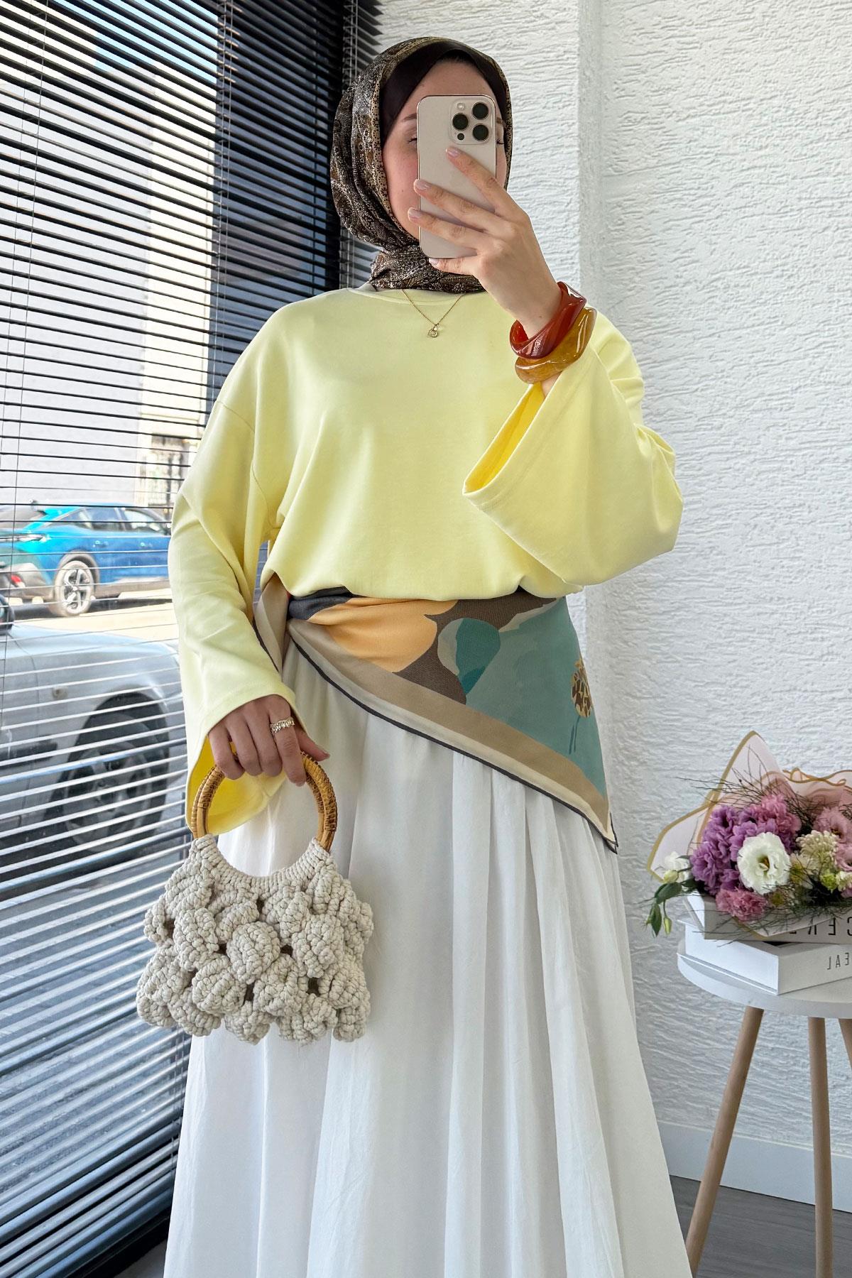 Volan Kol Basic Bluz - Sarı