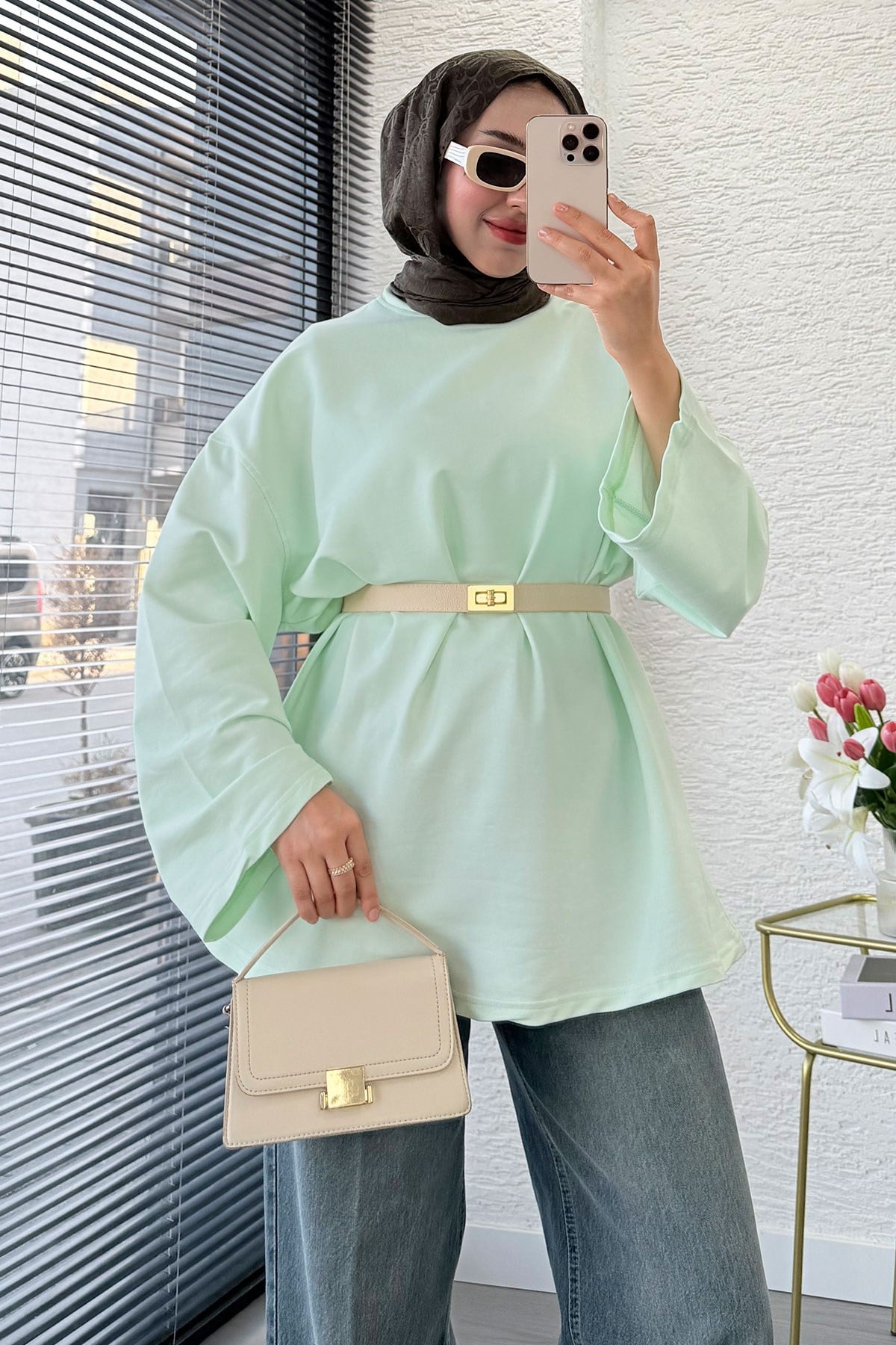 Volan Kol Basic Oversize Tunik – Mint