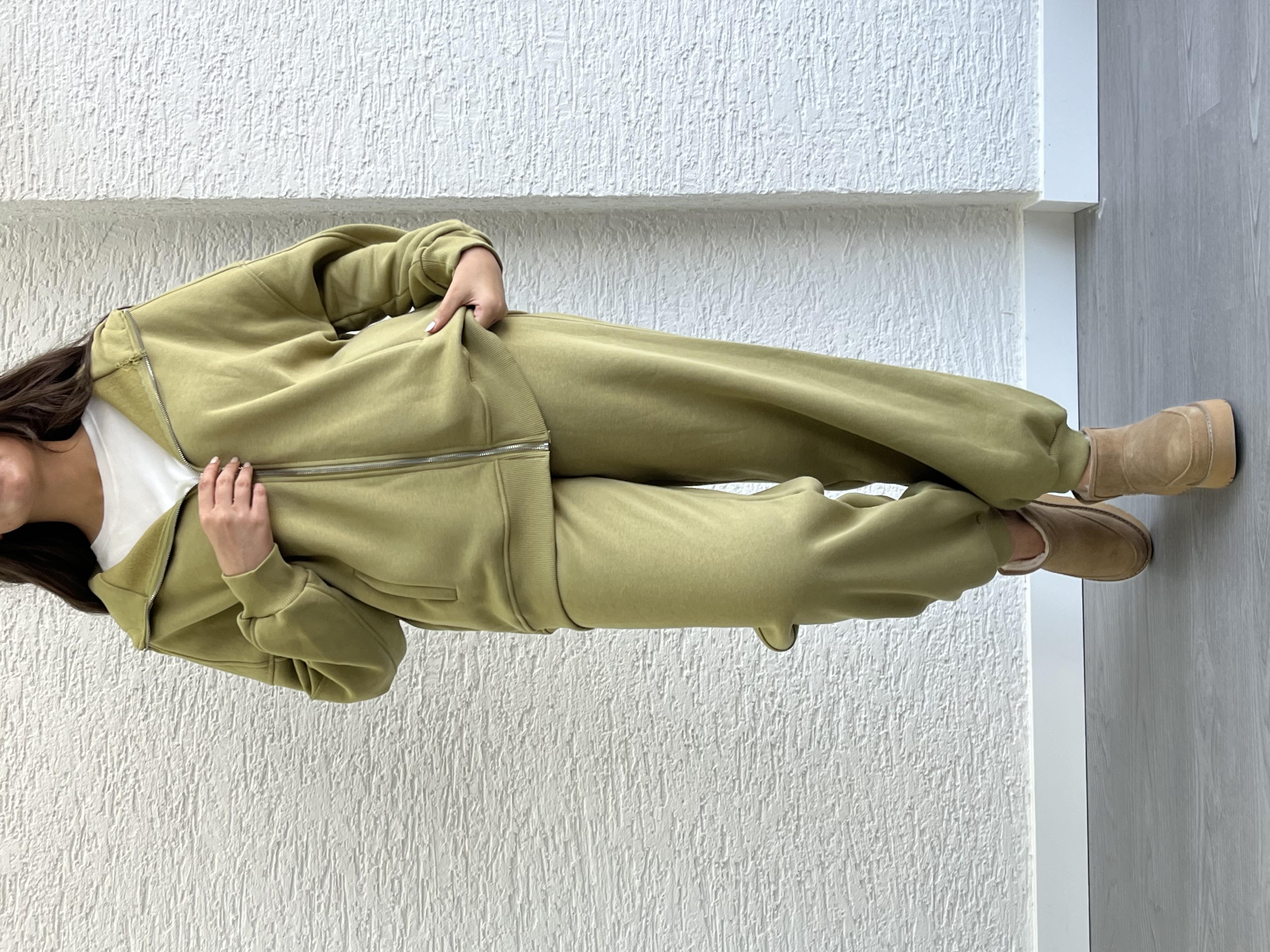 Yağ Yeşili Üç İplik Şardonlu Eşofman Takım