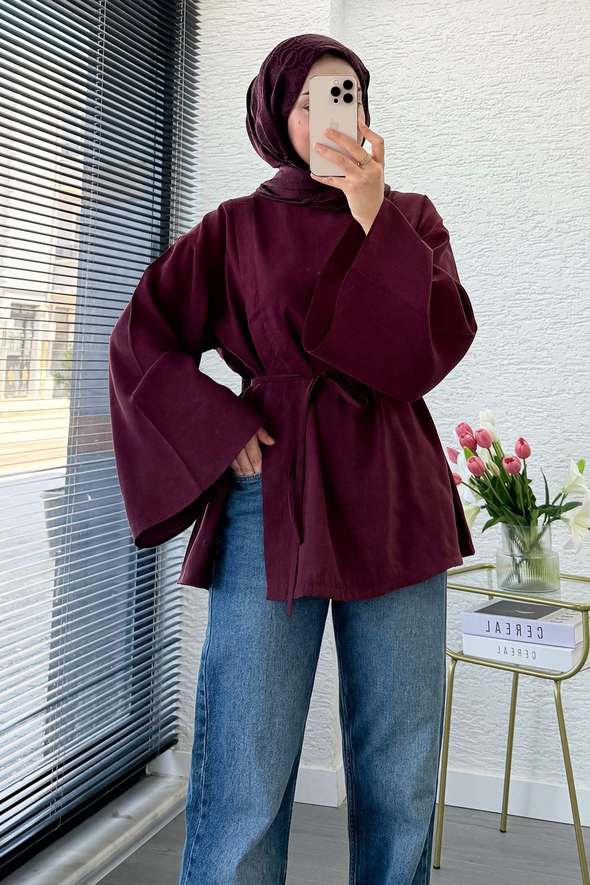 Yandan Yırtmaçlı Volan Kol Modal Bluz – Bordo
