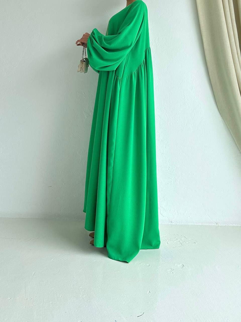 Yeşil Yanları Büzgülü Elbise