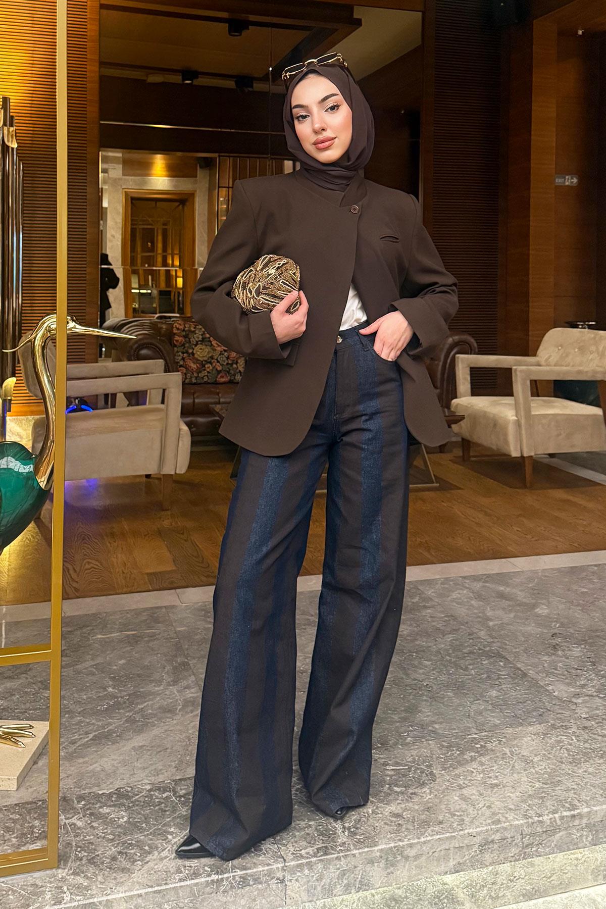 ZRA Muadil Yüksek Bel Denim Bol Paça Pantolon – Mavi