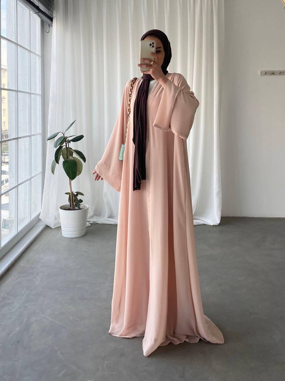 Açık Pembe Seren Şifon Abaya