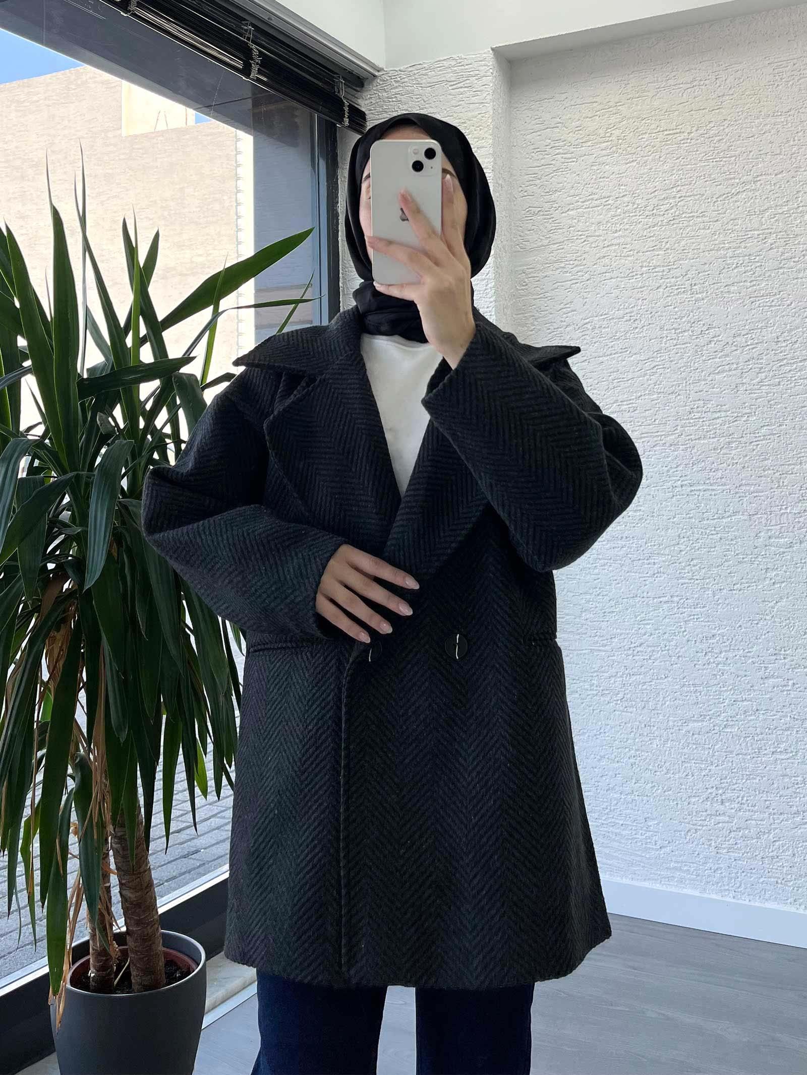 Antrasit Kısa Kaşe Kaban