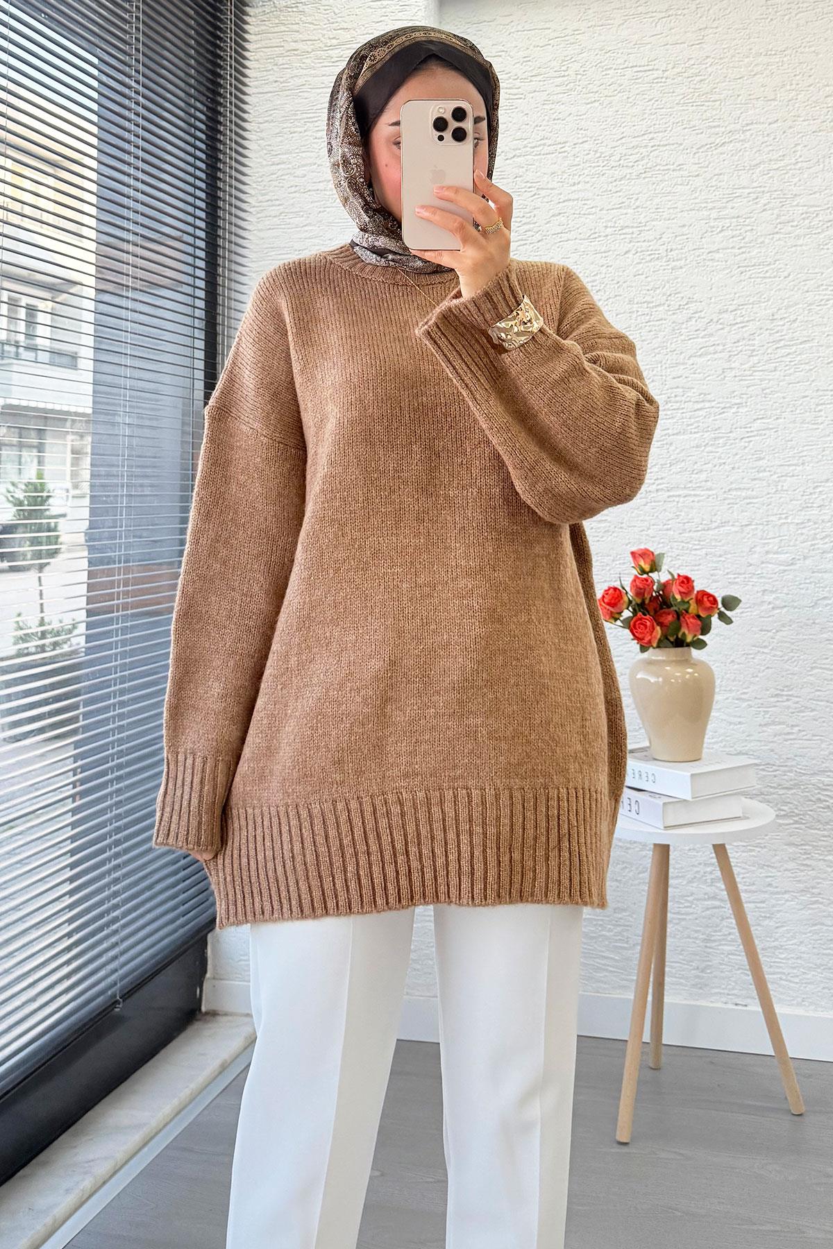 Basic Oversize Triko Kazak – Camel