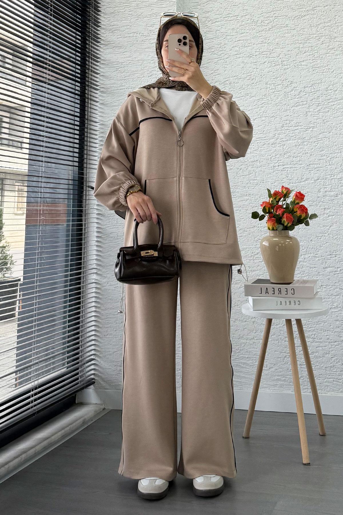 Biye Detaylı Kadın Eşofman Takım – Bej