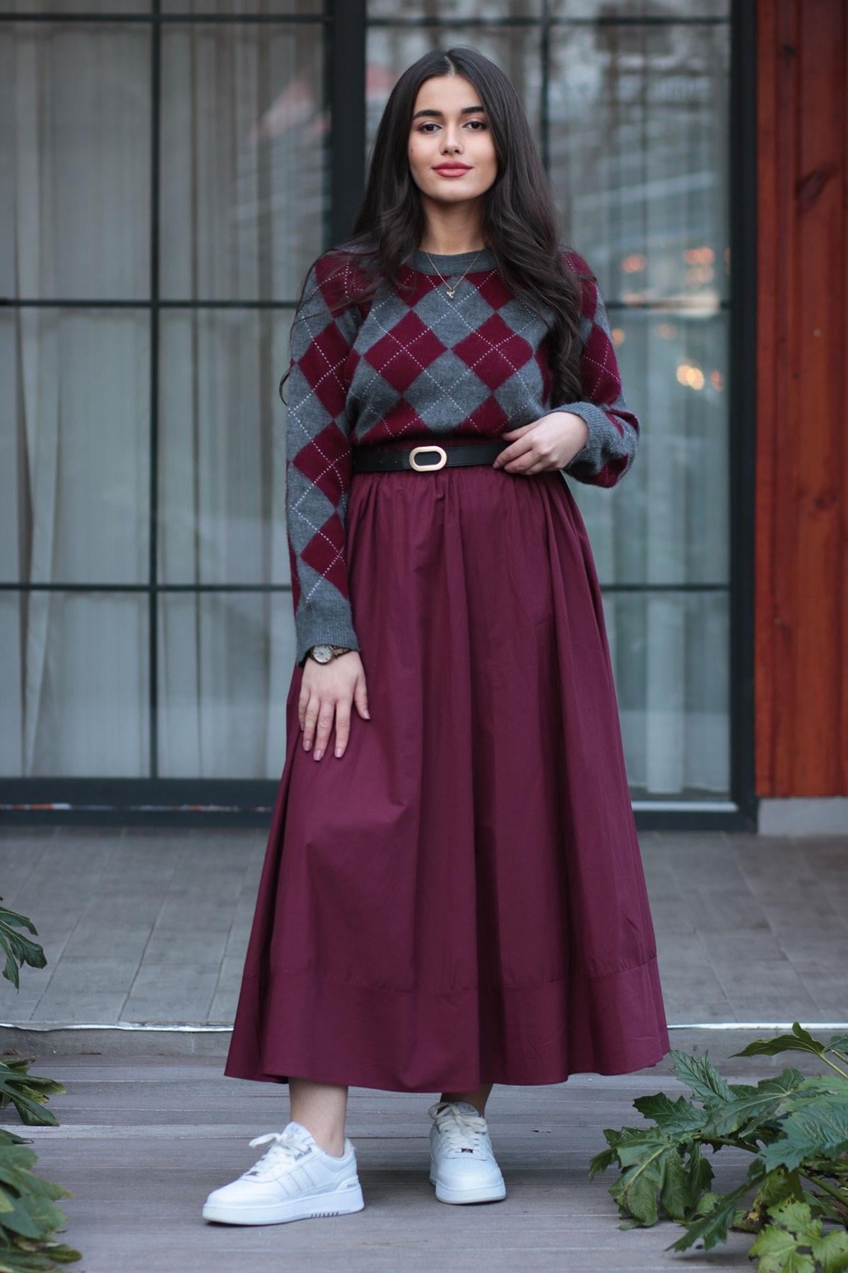 Bordo Rue Poplin Etek