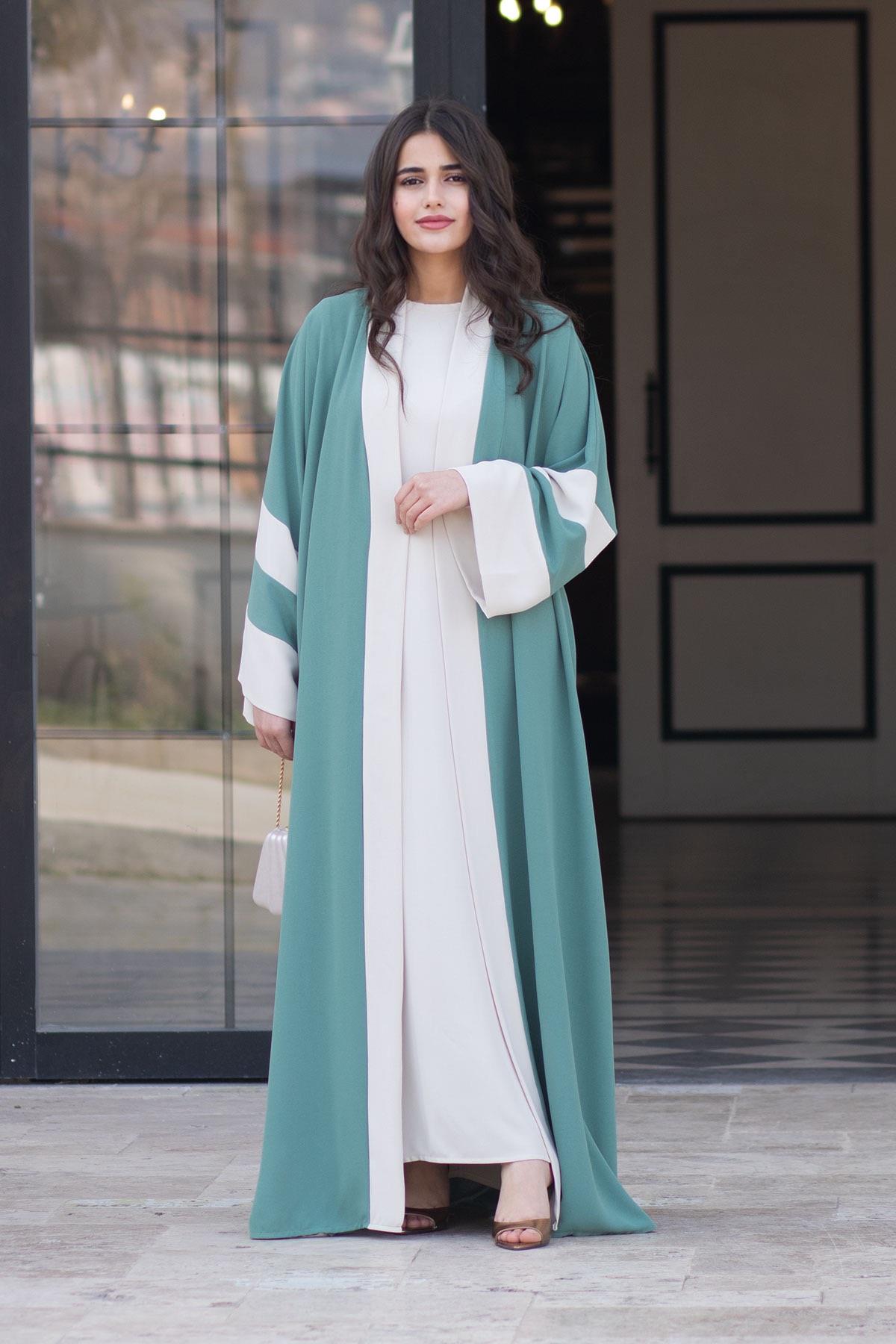 Dubai Abaya Takım - Mint & Ekru