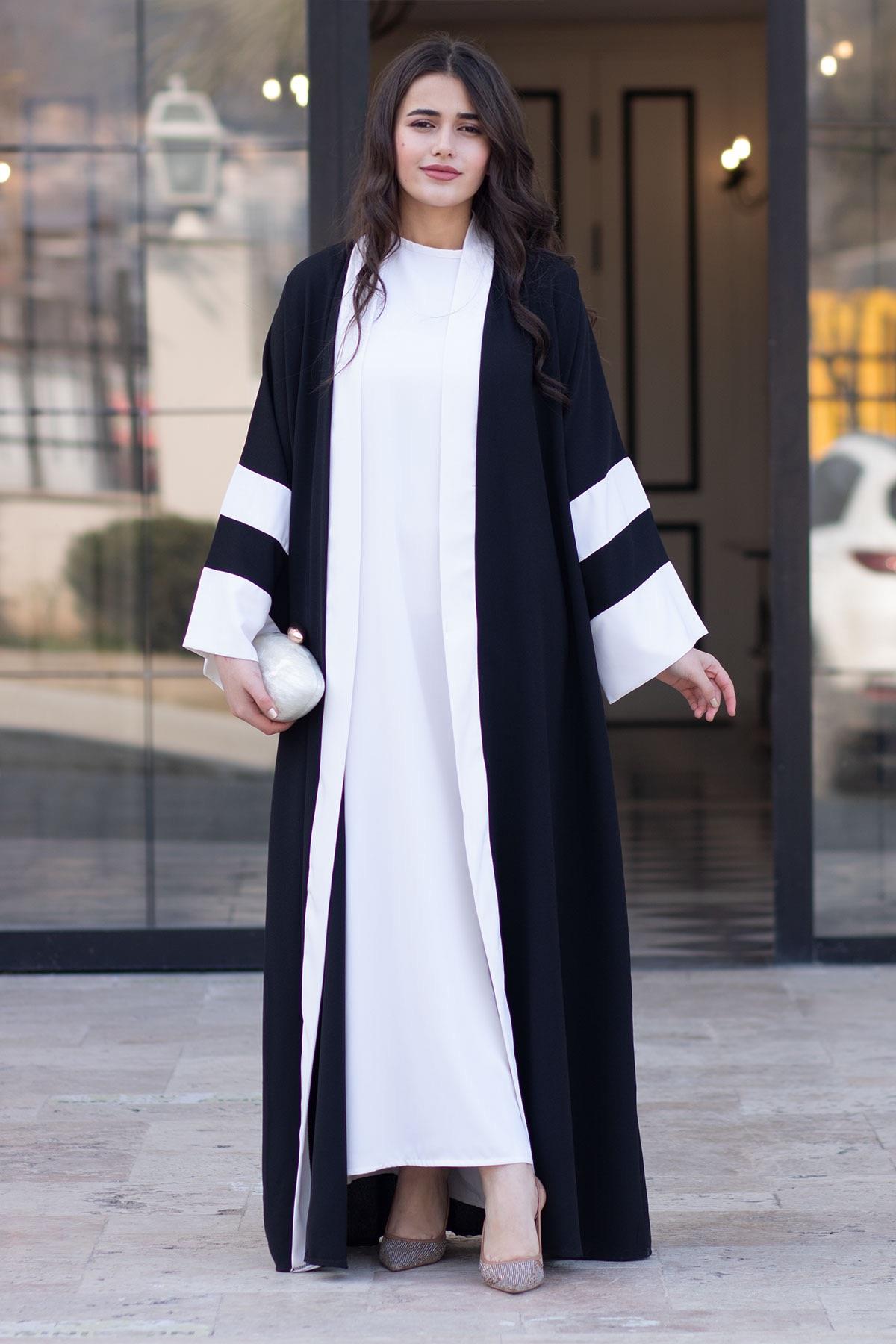 Dubai Abaya Takım - Siyah & Beyaz