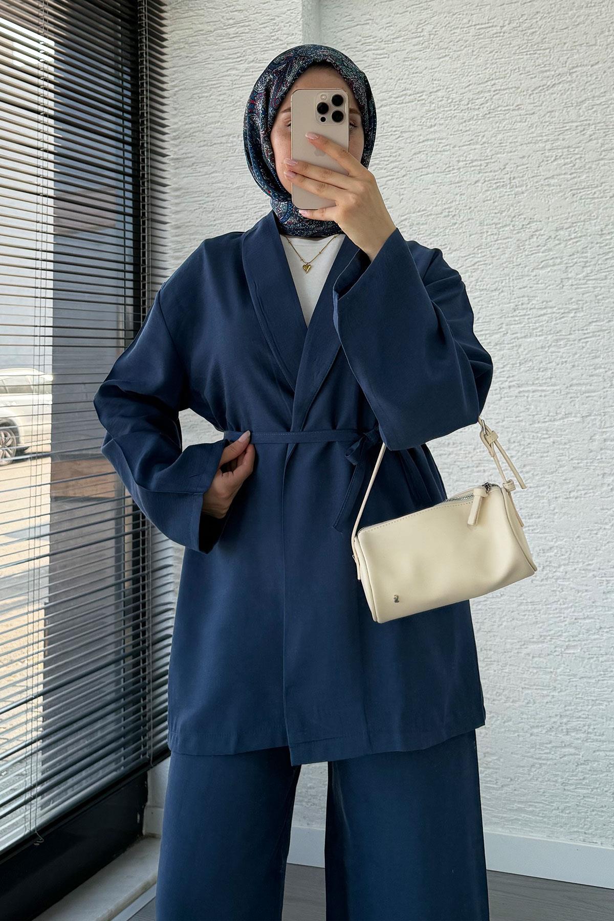 Efil Bağlamalı Kimono Takım – Lacivert