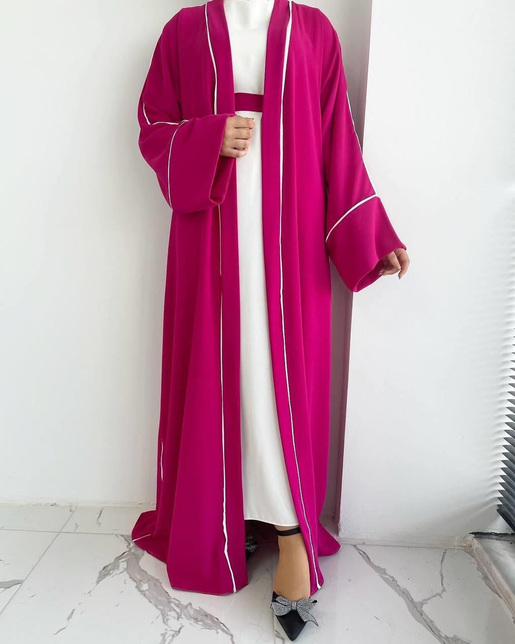 Fuşya Yanları Biyeli Abaya