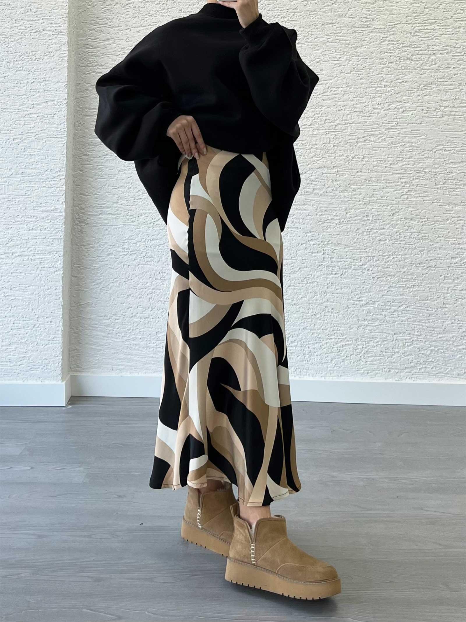 Geometrik Desenli Saten Etek