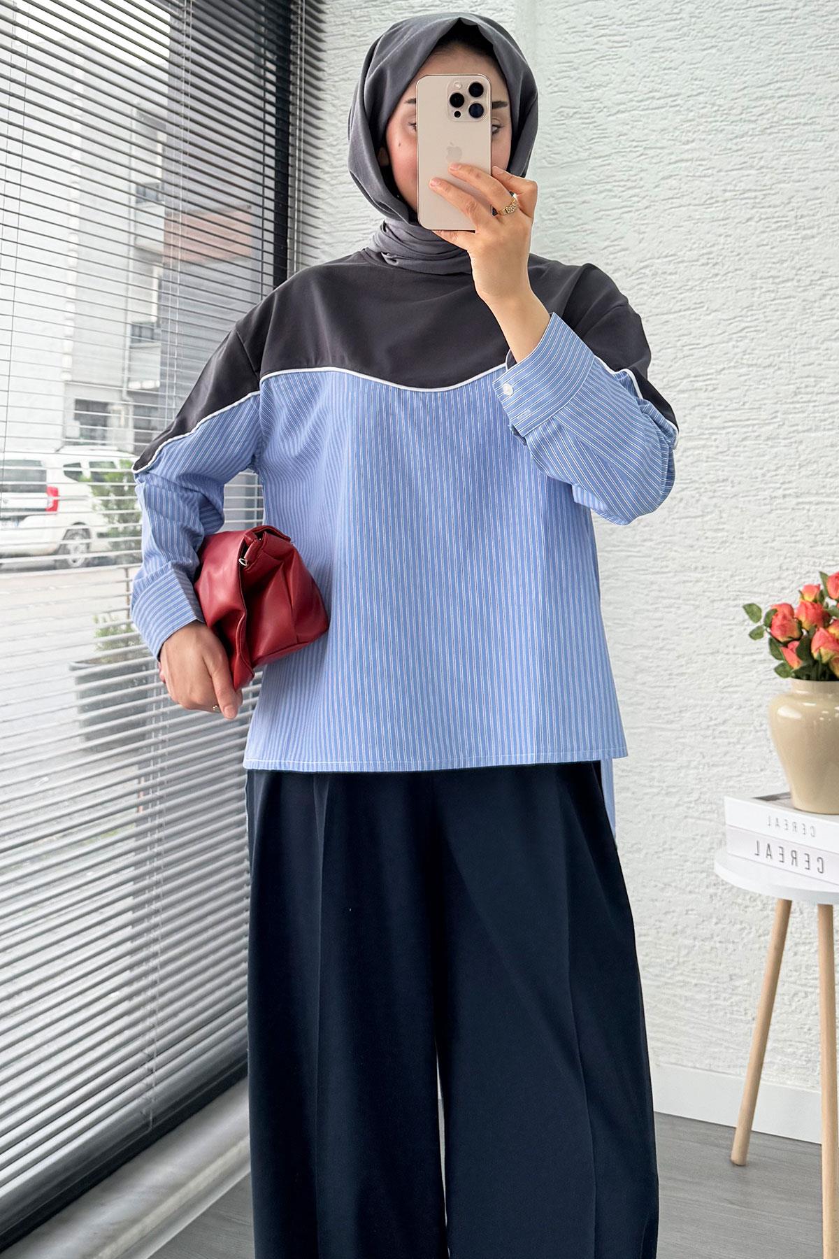 Gömlek Detaylı Kadın Sweat - Antrasit