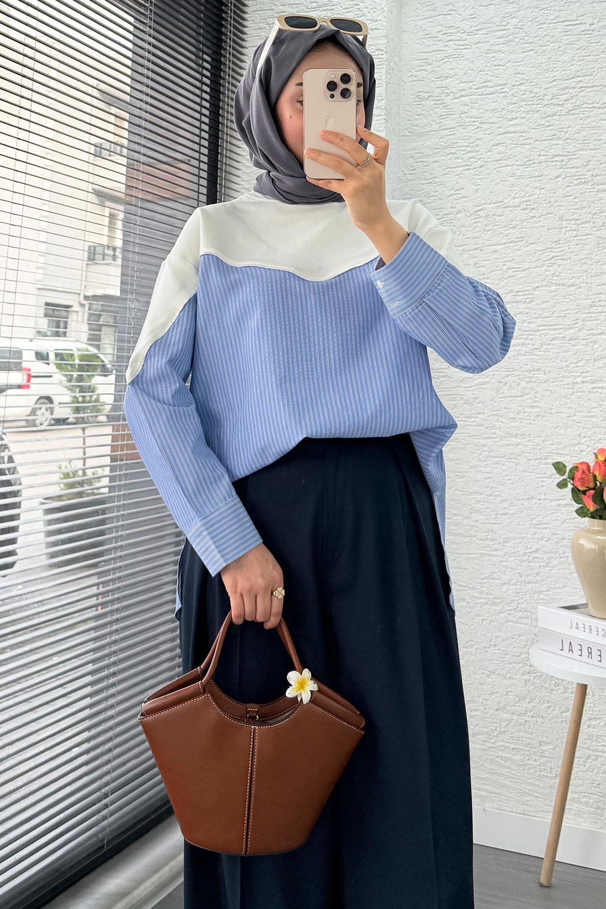 Gömlek Detaylı Kadın Sweat - Ekru