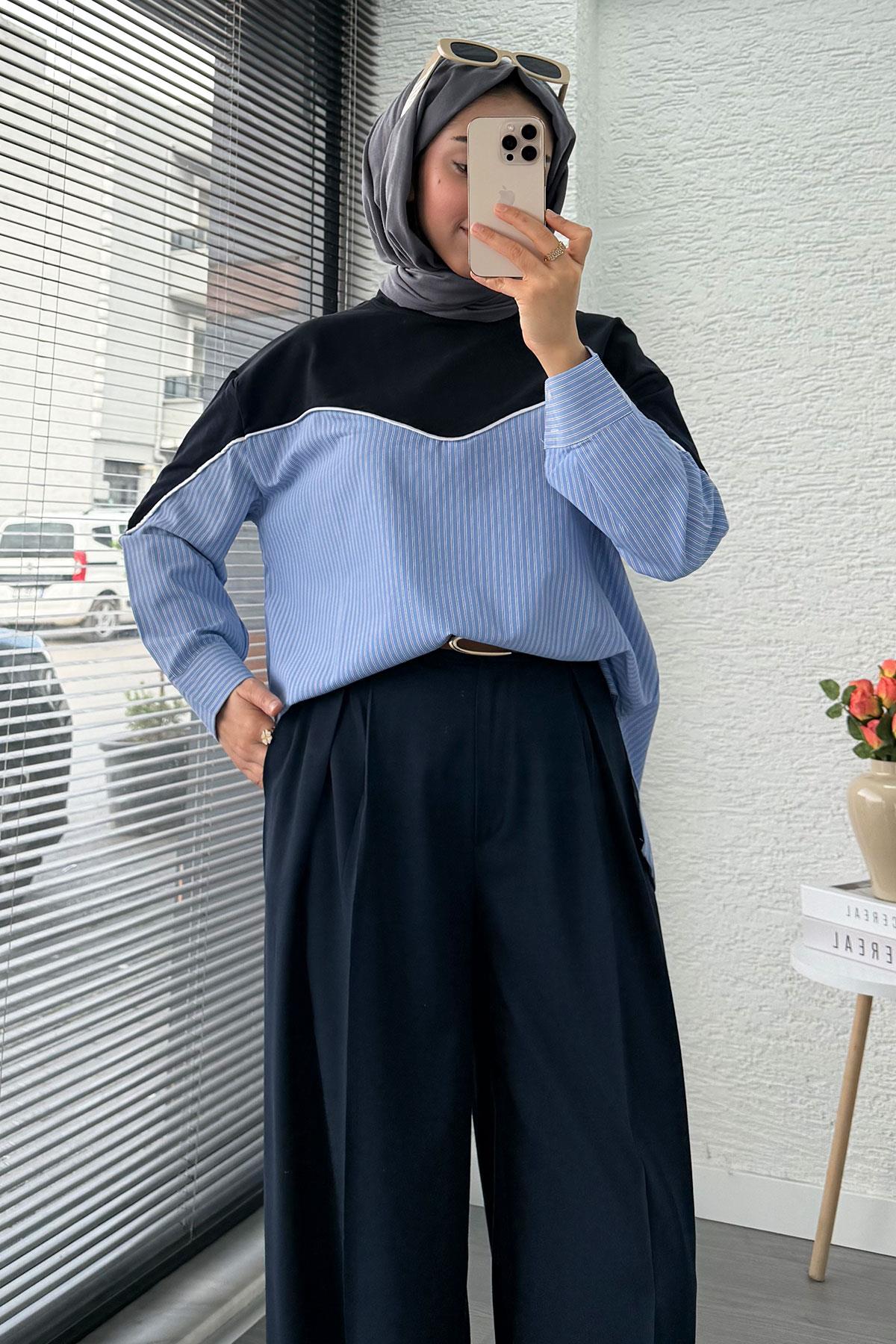 Gömlek Detaylı Kadın Sweat - Lacivert