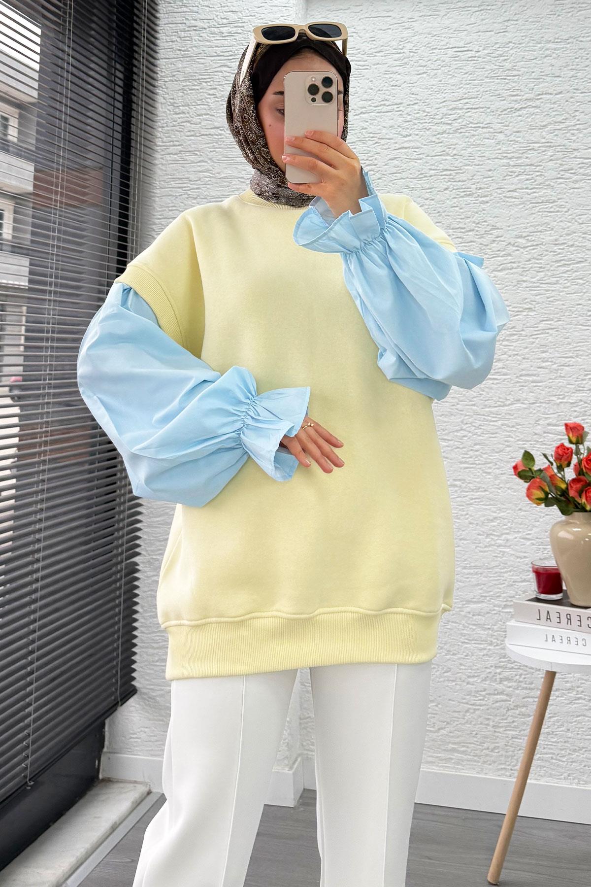 Gömlek Kol Oversize Kadın Sweat – Sarı