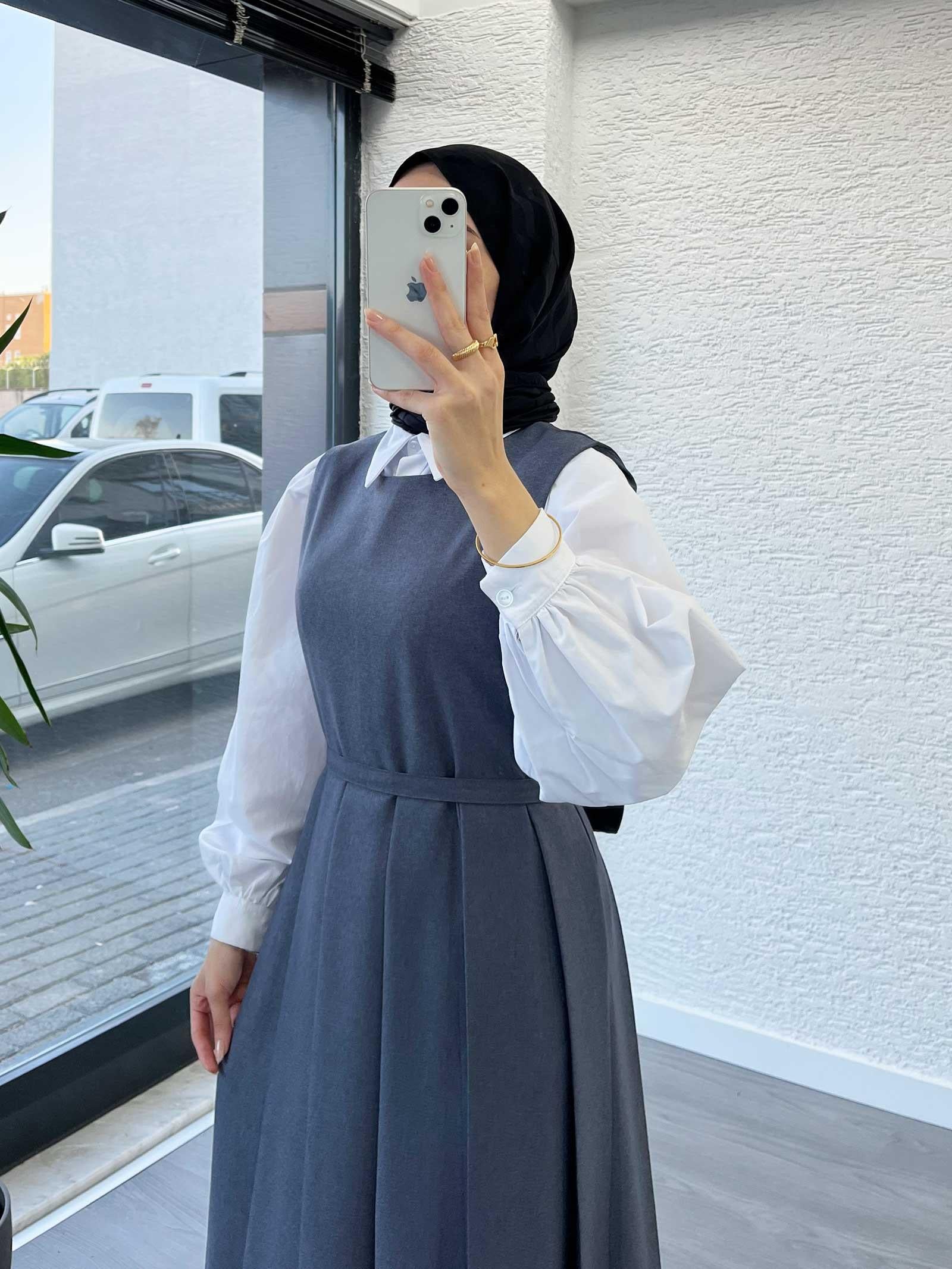 Gri Kadın Pileli Jile Elbise