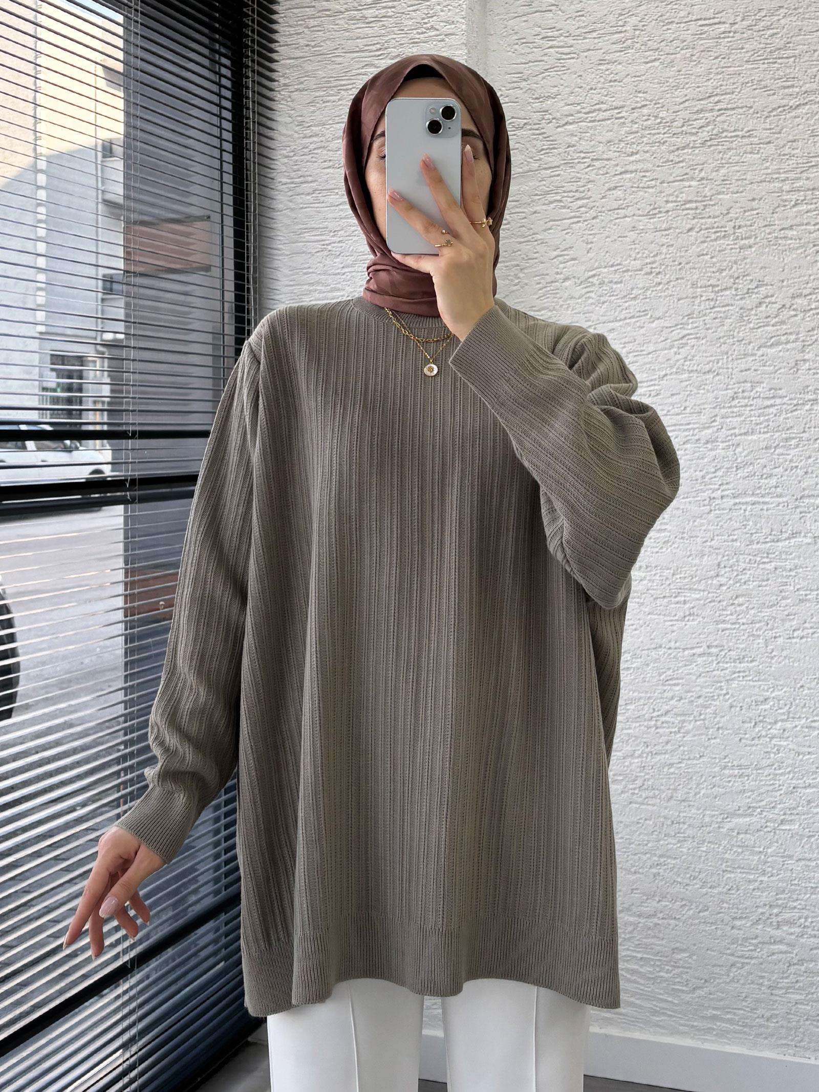 Haki Kadın Fitilli Oversize Kazak - Melek Araz