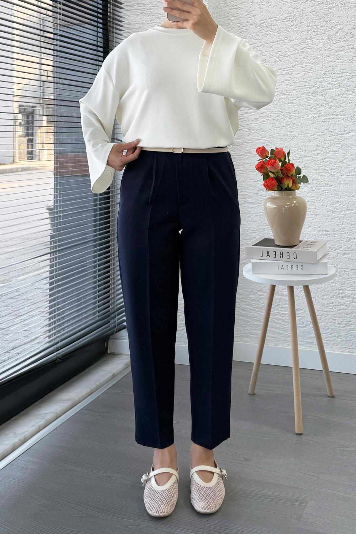 Havuç Kesim Yüksek Bel Casual Pantolon - Lacivert