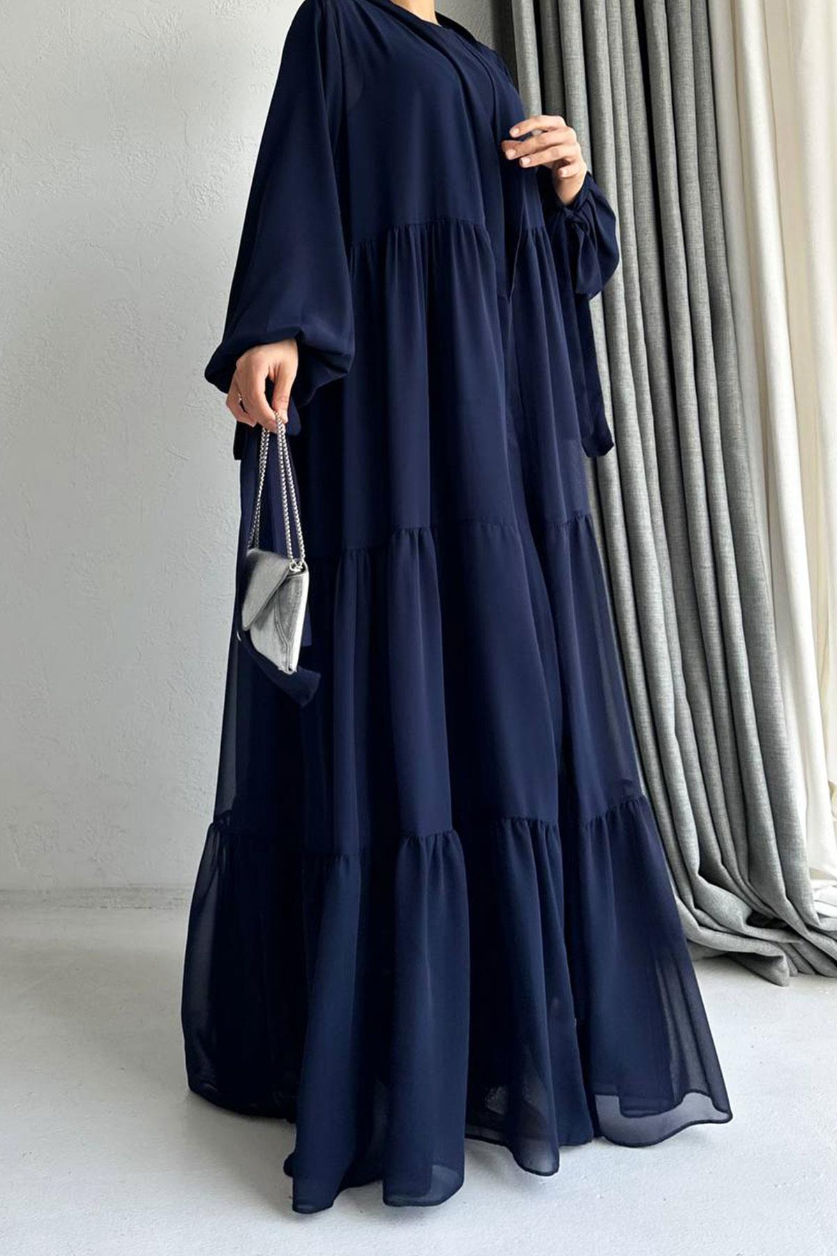 Hena Premium Şifon Abaya Takım – Lacivert