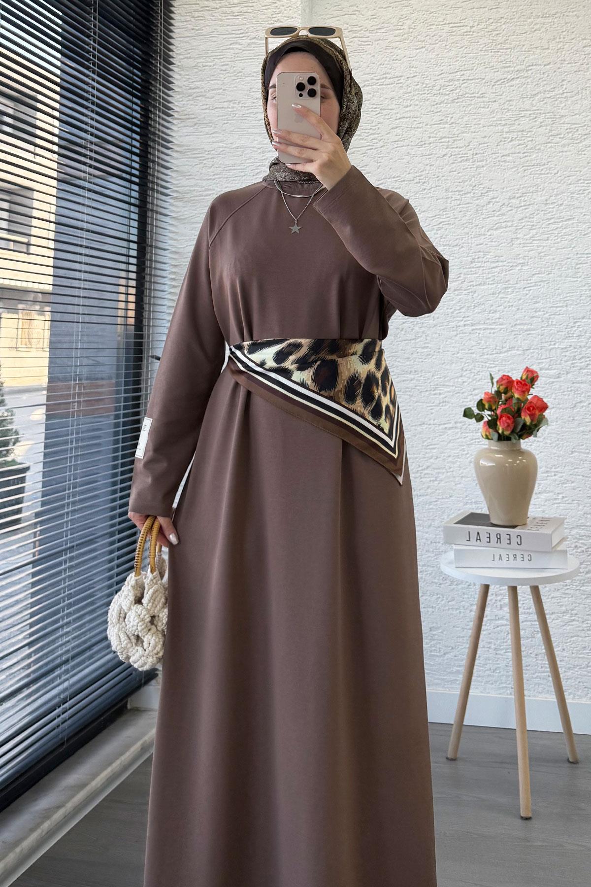 İki İplik Sweat Elbise - Kahverengi