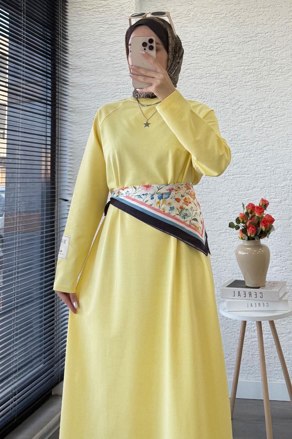 İki İplik Sweat Elbise - Sarı