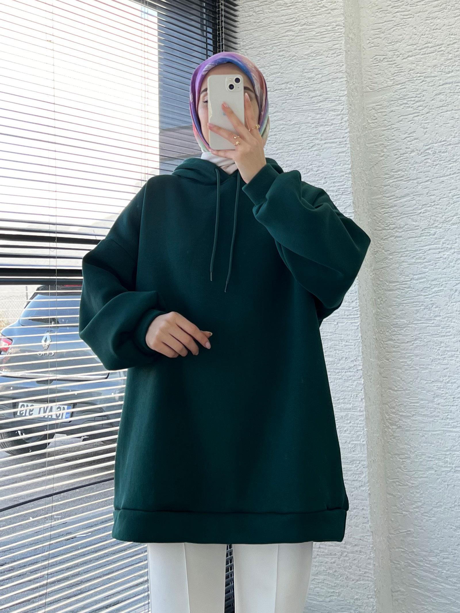 Kadın Zümrüt Oversize Kapüşonlu Sweat
