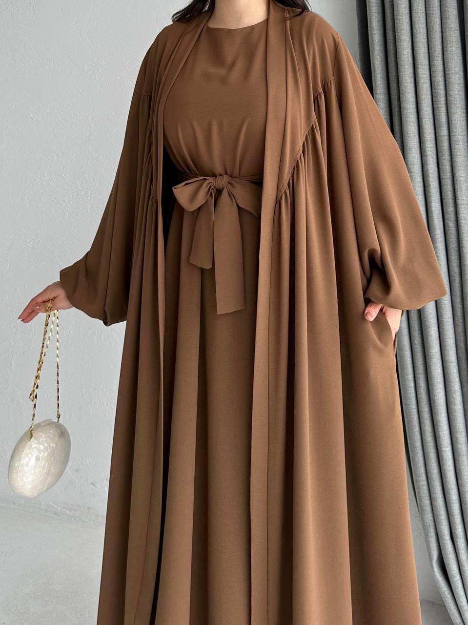 Kahve Alya Abaya Takım 