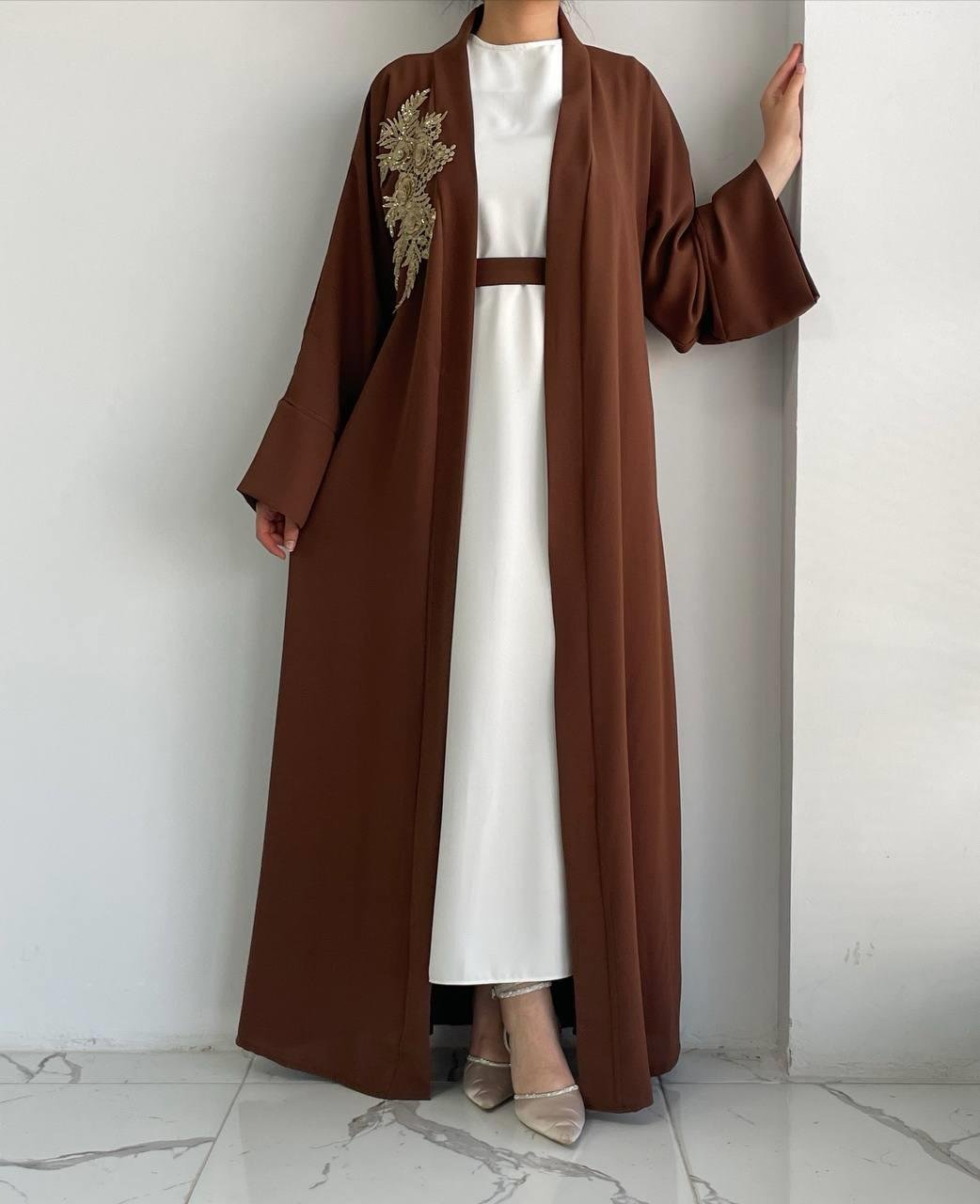 Kahve Nida Abaya Takım 