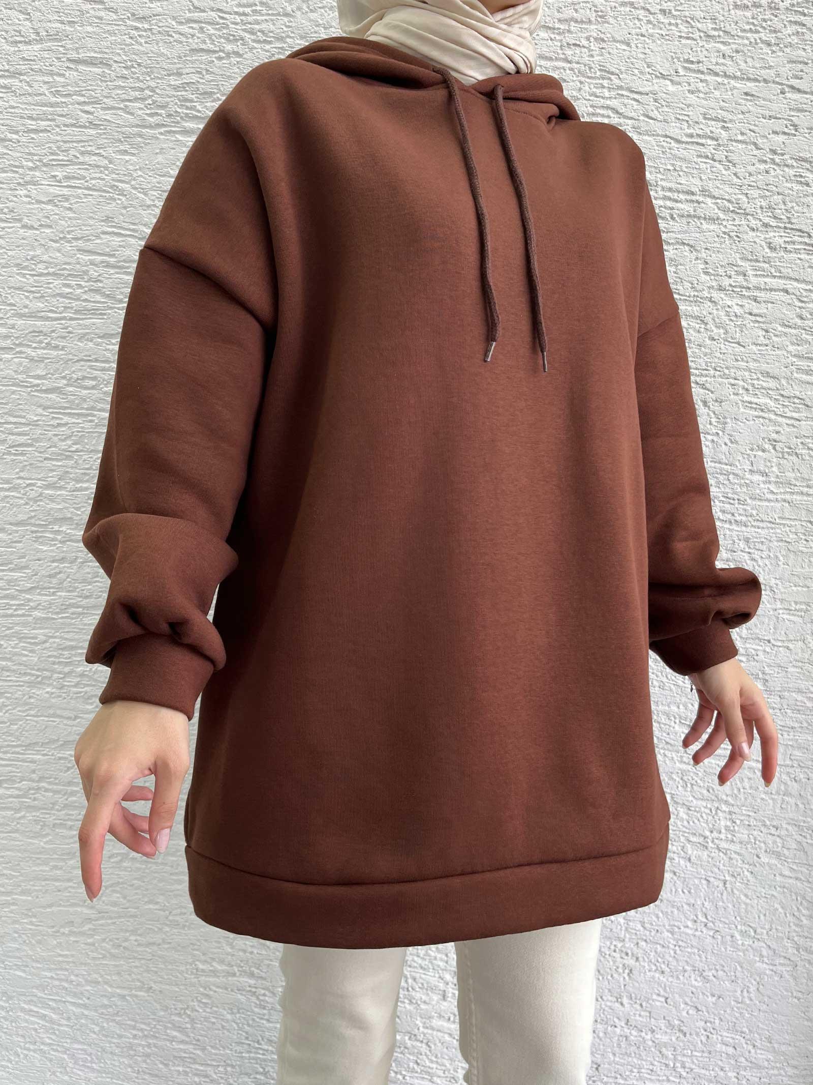 Kahve Oversize Kapüşonlu Sweat
