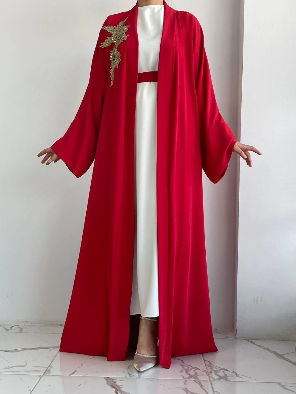 Kırmızı Nida Abaya Takım 