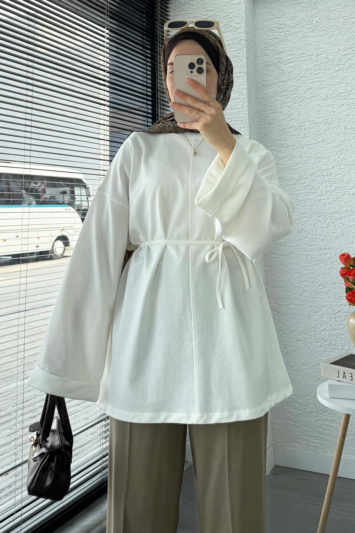 Kolu Katlı Basic Yazlık Tunik – Ekru