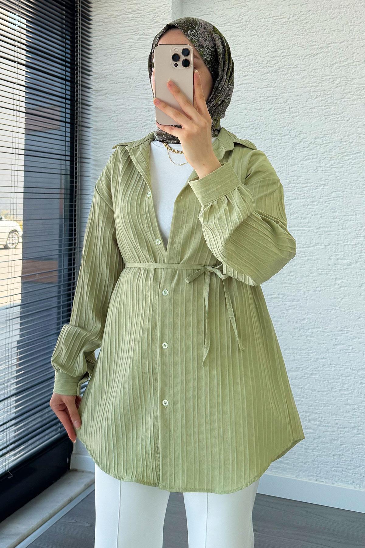 Kuşak Detaylı Oversize Yazlık Tunik - Küf Yeşili