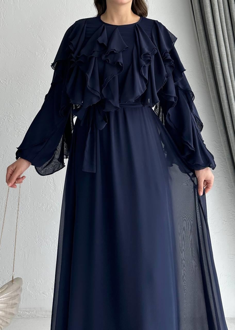 Lacivert Rana Şifon Elbise