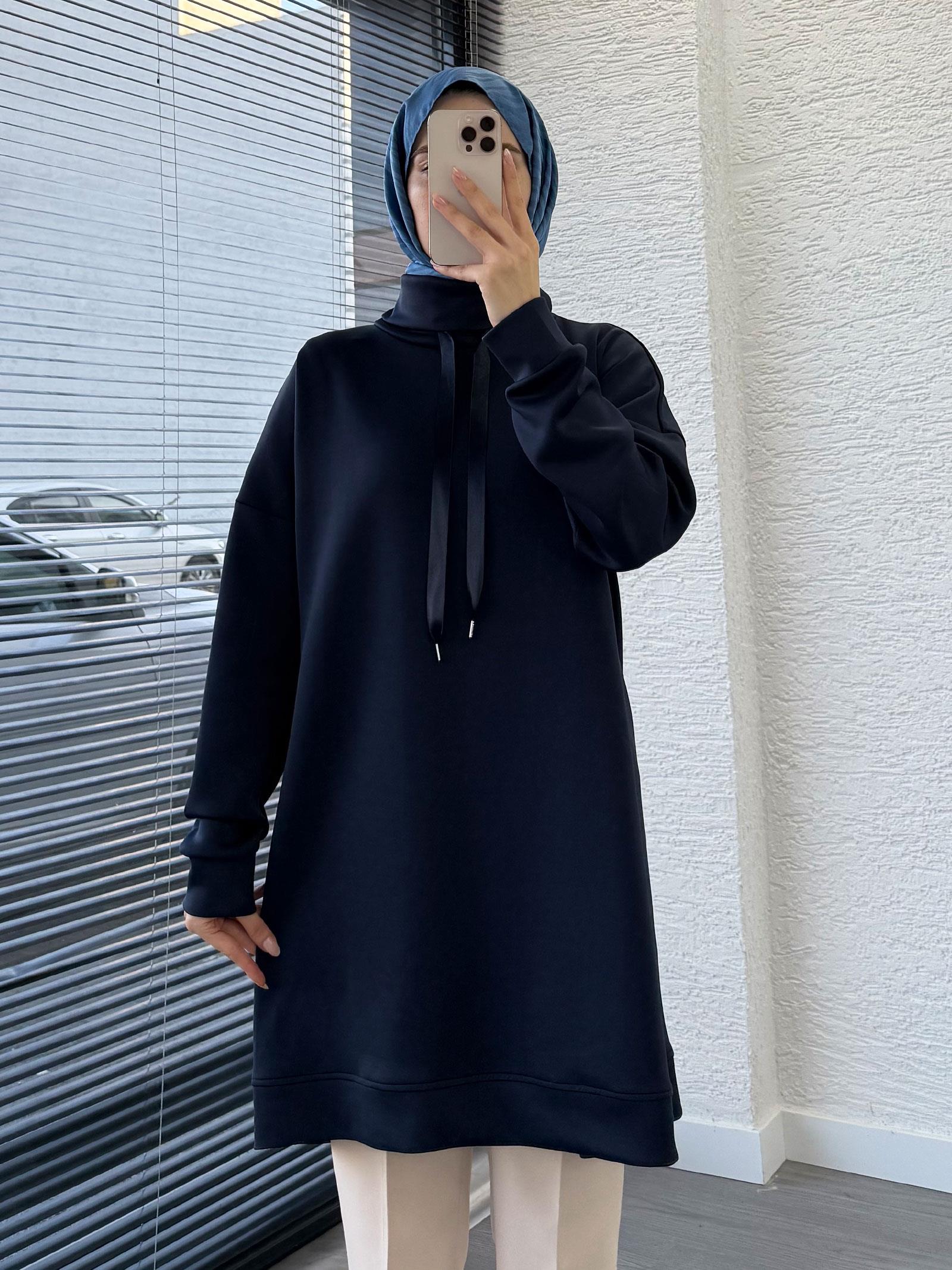 Lacivert Scuba Kumaş Tunik